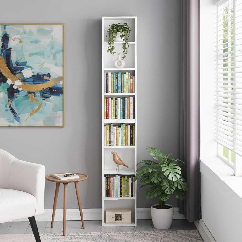 8-layer adjustable shelf ultra-thin bookshelf with a wavy border design, which is more aesthetically pleasing, is suitable for high and narrow, display and multi-functional bookshelves in home offices