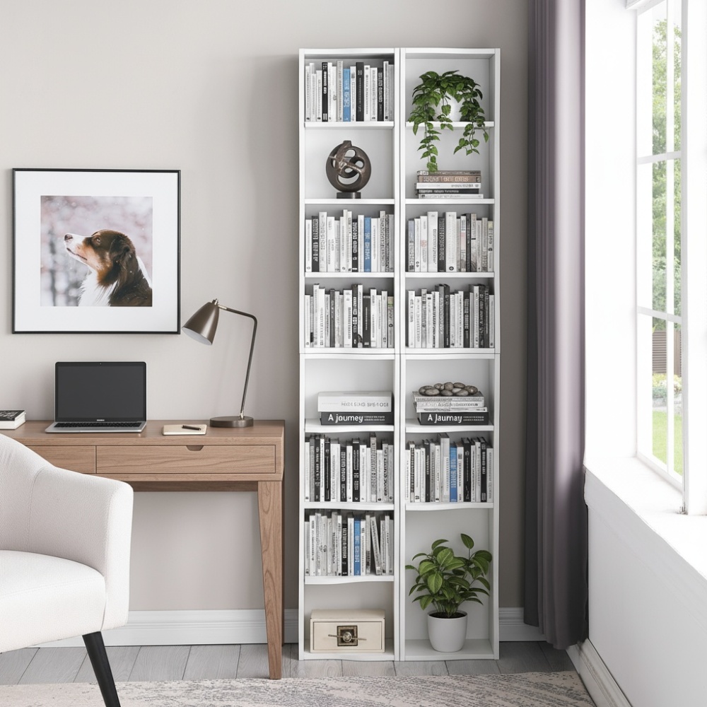 8-layer adjustable shelf ultra-thin bookshelf with a wavy border design, which is more aesthetically pleasing, is suitable for high and narrow, display and multi-functional bookshelves in home offices