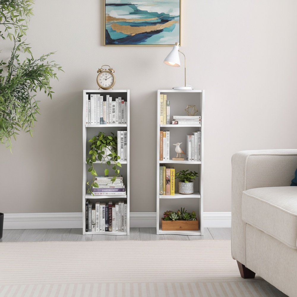 8-layer adjustable shelf ultra-thin bookshelf with a wavy border design, which is more aesthetically pleasing, is suitable for high and narrow, display and multi-functional bookshelves in home offices
