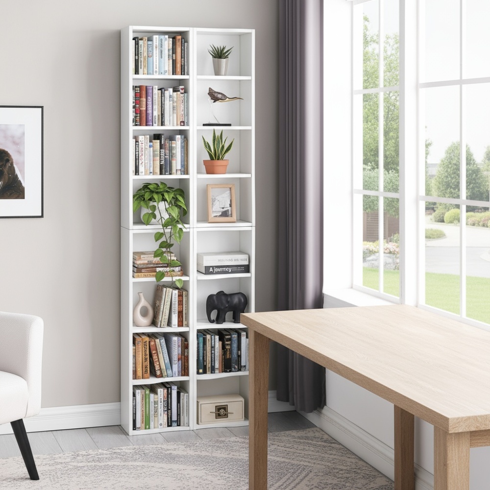 8-layer adjustable shelf ultra-thin bookshelf with a wavy border design, which is more aesthetically pleasing, is suitable for high and narrow, display and multi-functional bookshelves in home offices