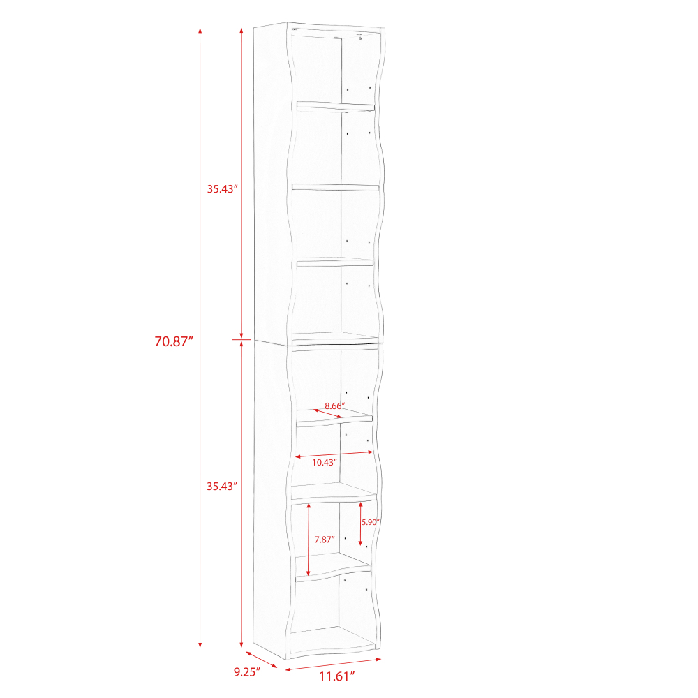 8-layer adjustable shelf ultra-thin bookshelf with a wavy border design, which is more aesthetically pleasing, is suitable for high and narrow, display and multi-functional bookshelves in home offices