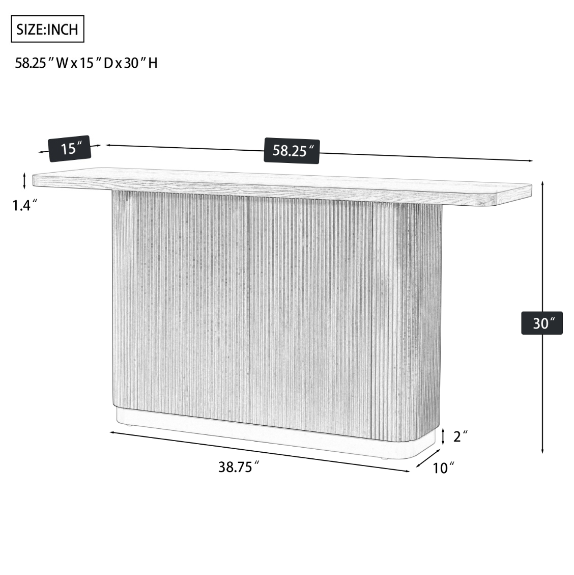 Console Table for Entryway, Ash Veneer Top, Fluted Base with Metal Accent, Modern Hallway Table