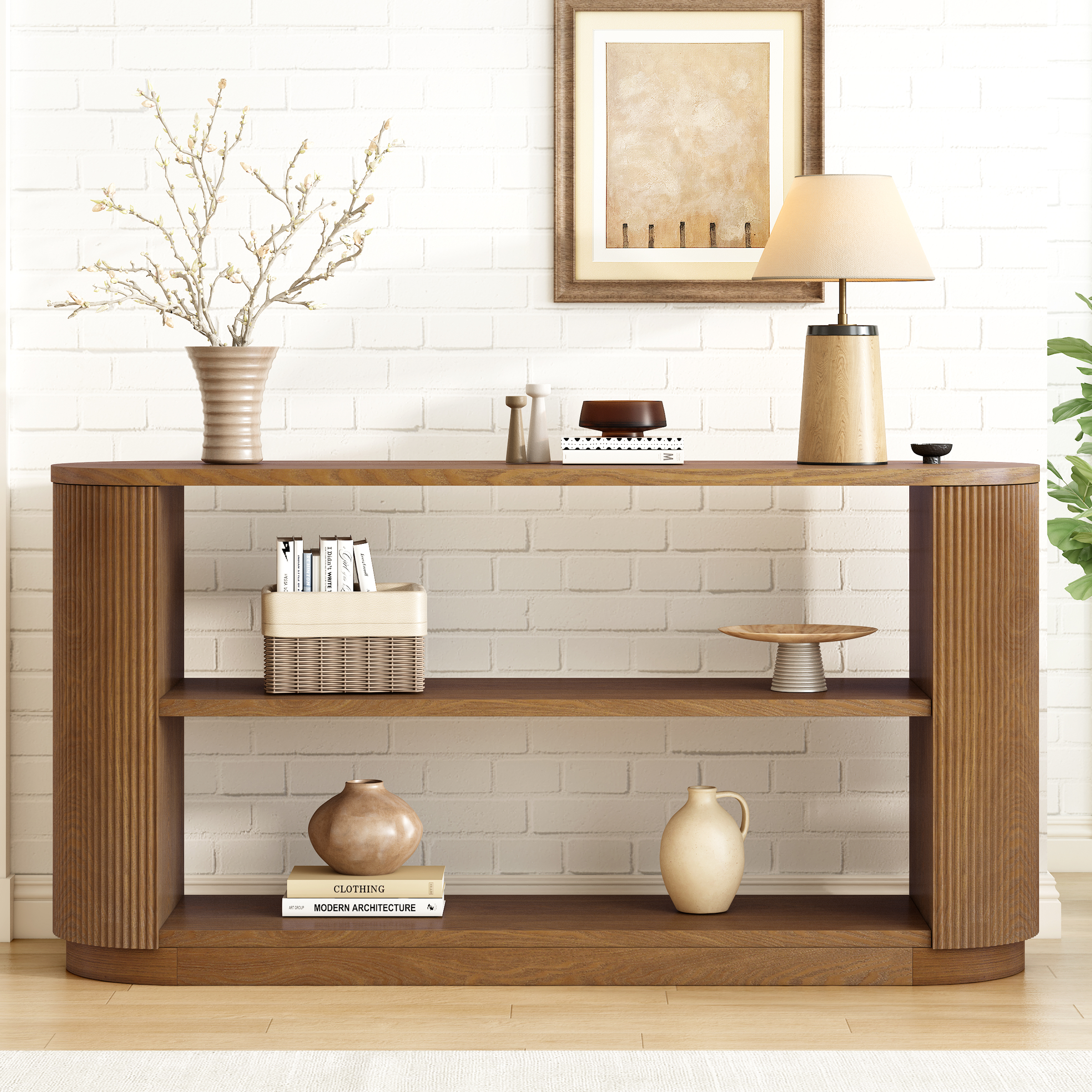 Mirod Modern Entryway Console Table - Slim Sofa Table with Open Shelf & Elegant Wood Grain, Multi-Functional Hallway Table for Living Room