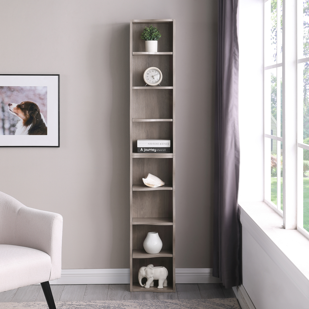8-layer adjustable shelf ultra-thin bookshelf with a wavy border design, which is more aesthetically pleasing, is suitable for high and narrow, display and multi-functional bookshelves in home offices