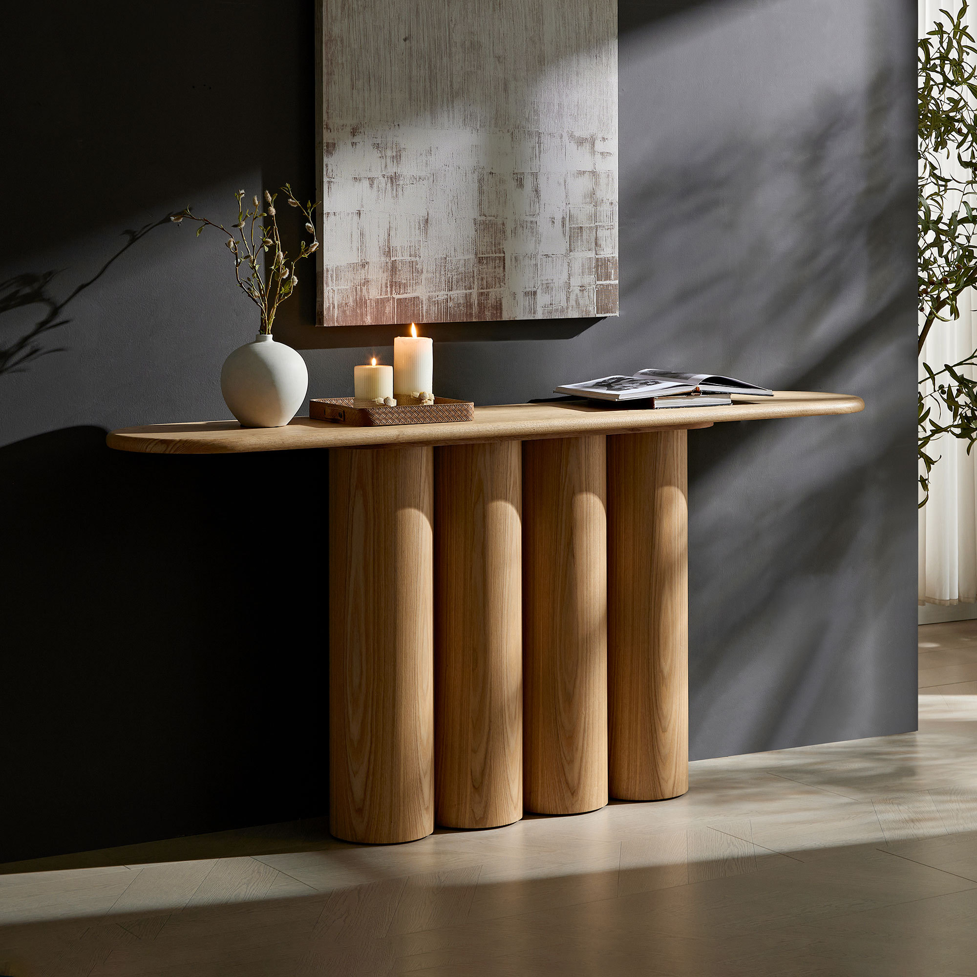 66.93'' Modern Console Table for Entryway with Unique cylinders Legs Design for Living Room Hallway Foyer Entrance Study