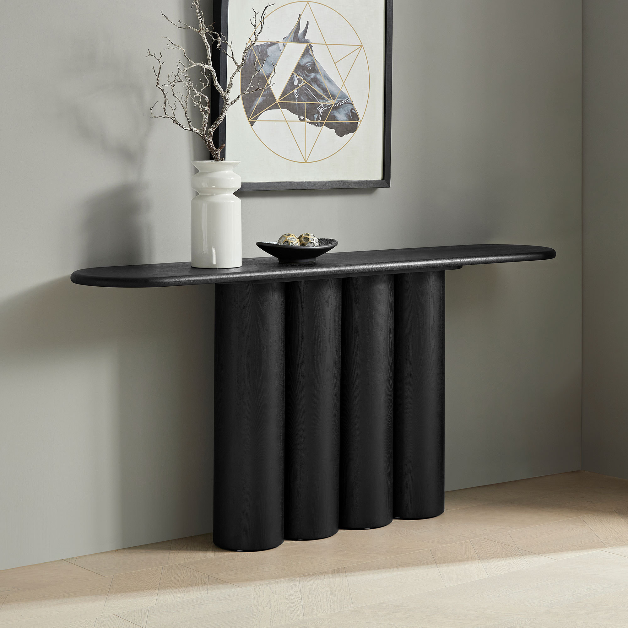 66.93'' Modern Console Table for Entryway with Unique cylinders Legs Design for Living Room Hallway Foyer Entrance Study