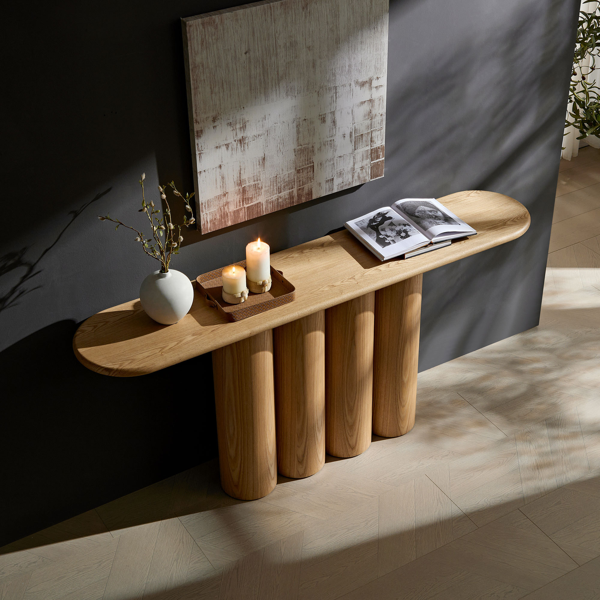 66.93'' Modern Console Table for Entryway with Unique cylinders Legs Design for Living Room Hallway Foyer Entrance Study