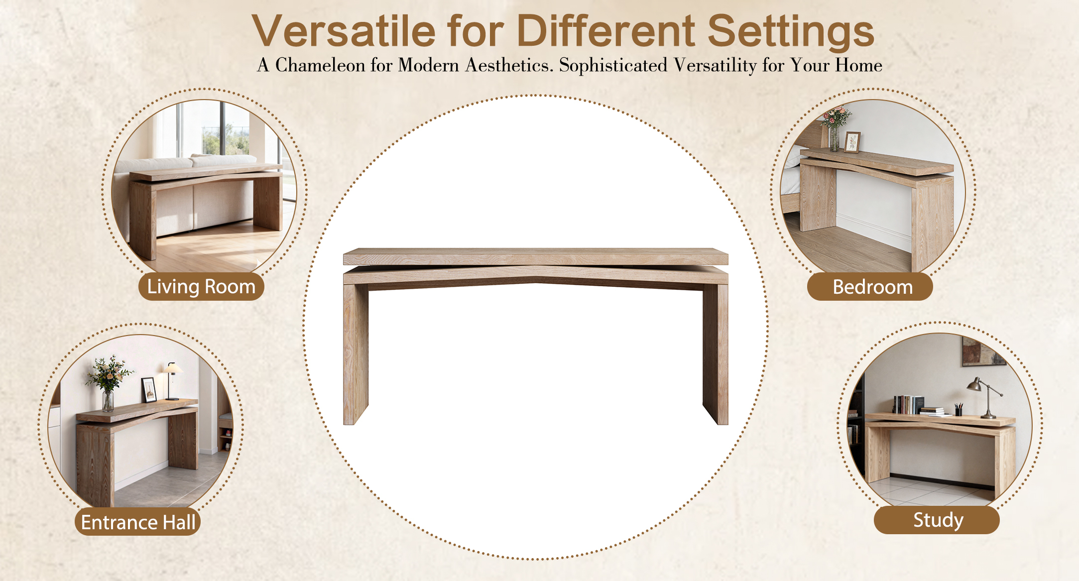 65-Inch Rustic Solid Wood Veneer Console Table, Long Farmhouse Entryway Sofa Table for Living Room, Hallway, Behind Couch, Apartment
