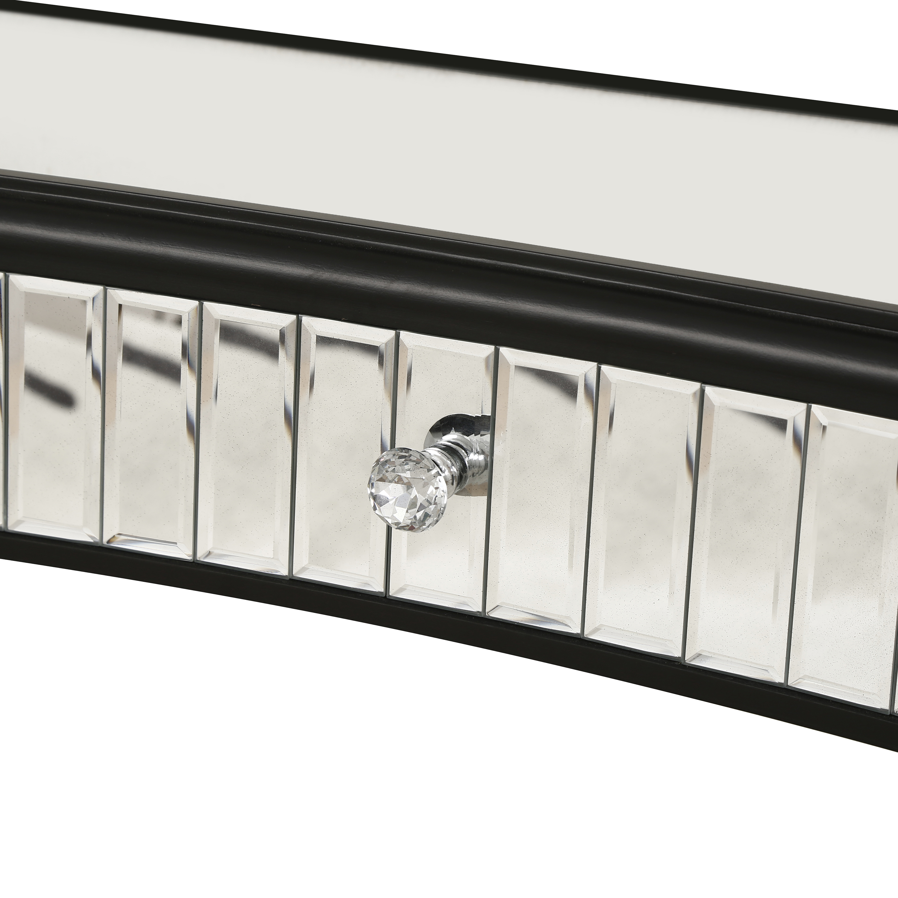 47" Half-Moon Mirrored Console Table with Fluted Glass & Crystal Knob Drawer - Silver Entryway Vanity Desk for Bedroom/Dressing Room