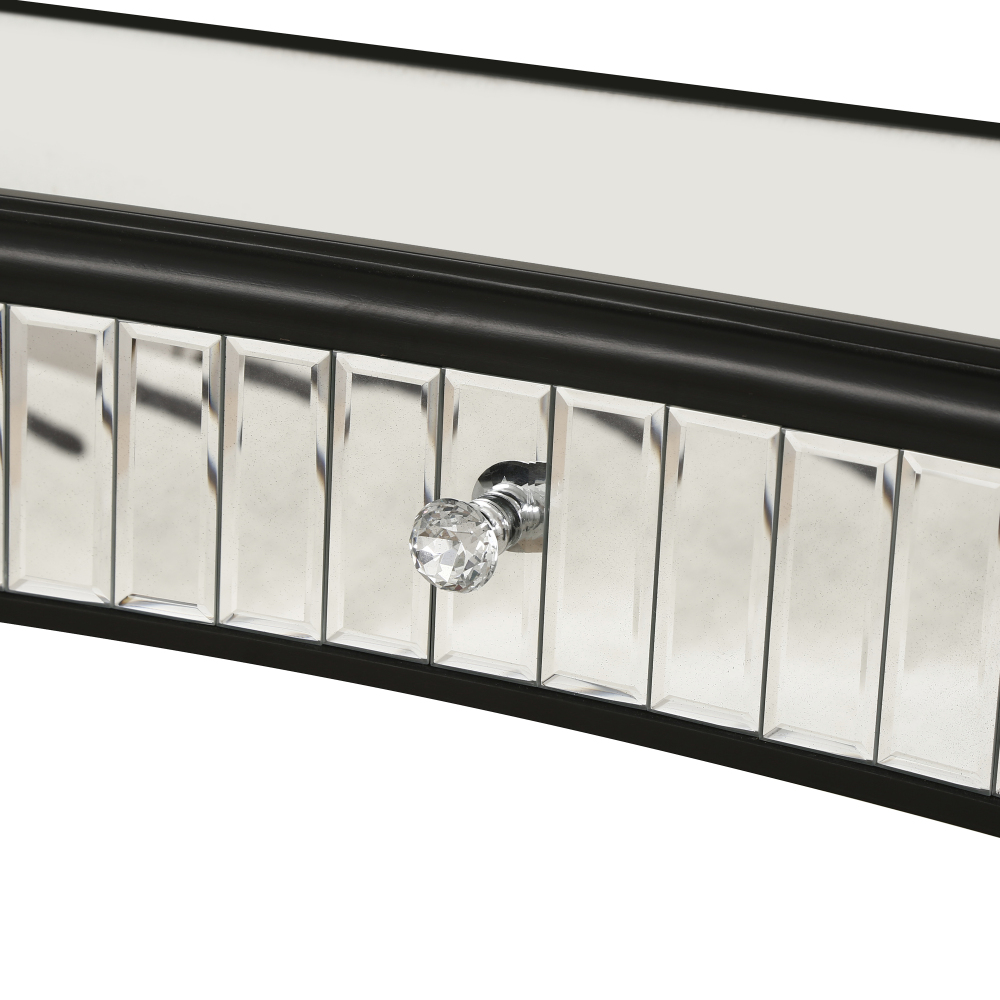 47" Half-Moon Mirrored Console Table with Fluted Glass & Crystal Knob Drawer - Silver Entryway Vanity Desk for Bedroom/Dressing Room