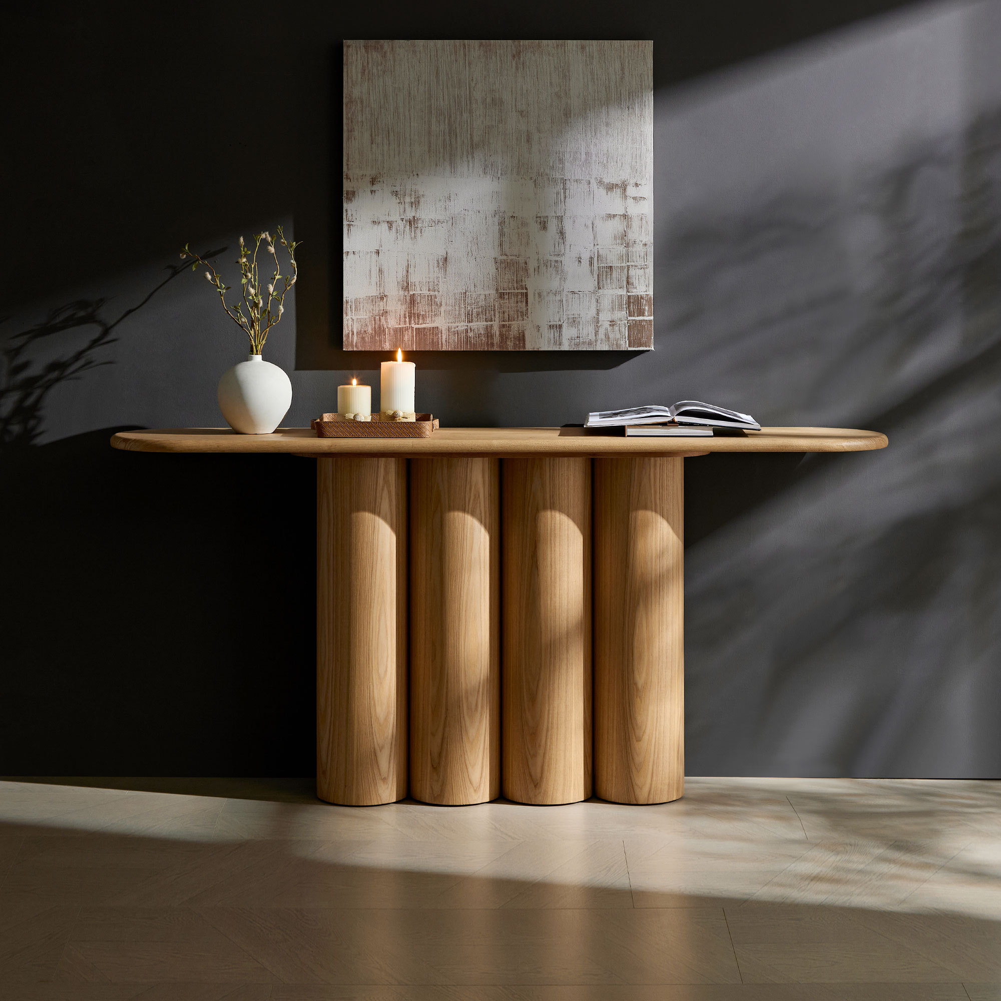 66.93'' Modern Console Table for Entryway with Unique cylinders Legs Design for Living Room Hallway Foyer Entrance Study