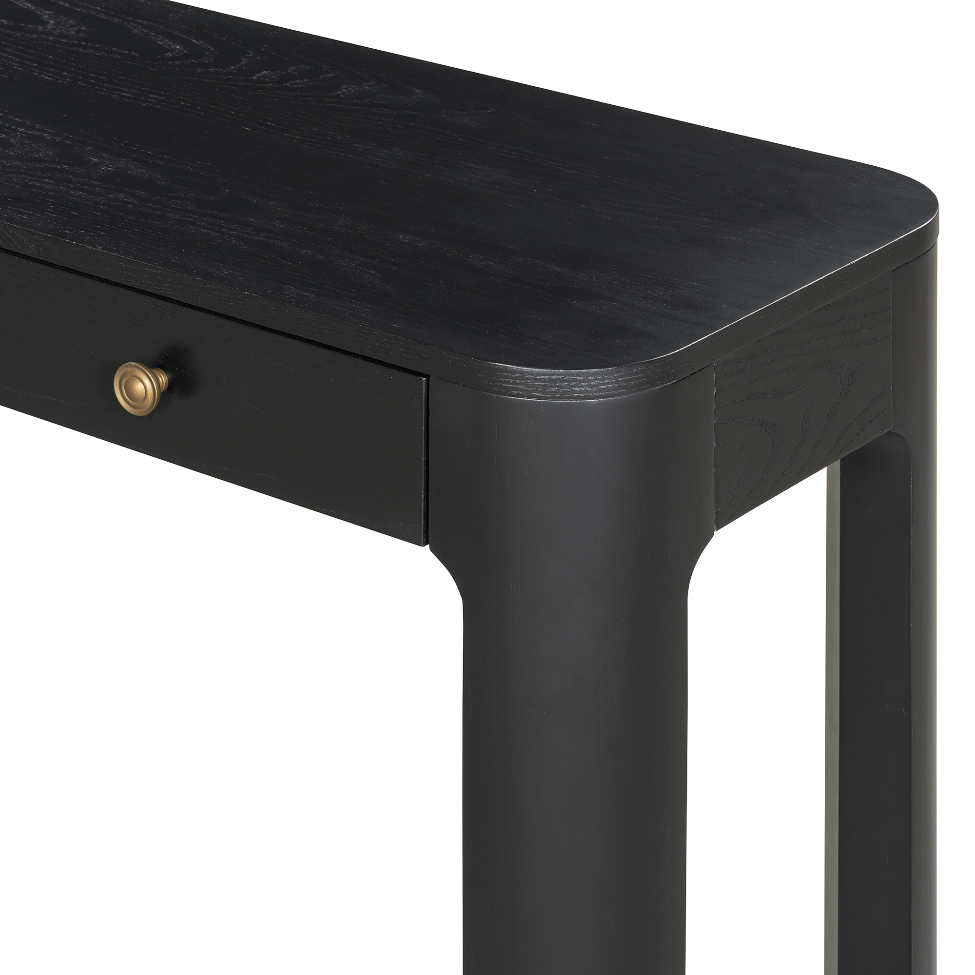 TREXM Rustic Console Table with Curved Corners for Safety, Entryway Table with 3 Concealed Drawers, Sturdy Sofa Table with Thick Legs for Hallway & Living Room