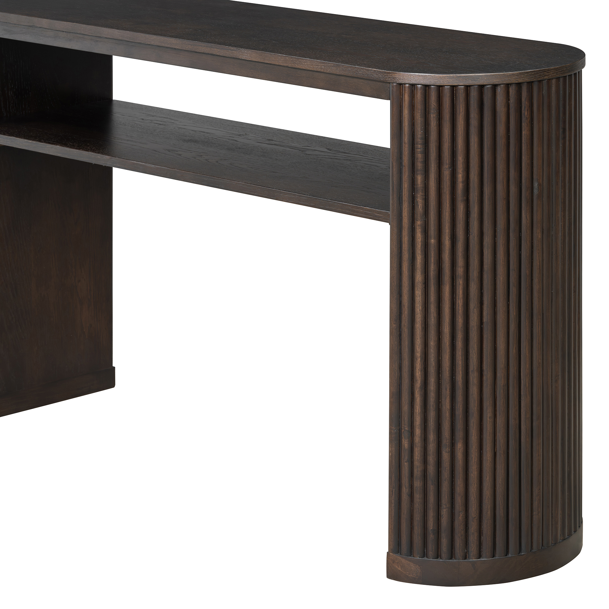 TREXM Rustic Console Table with Fluted Legs - Farmhouse Entryway Sofa Table, Vintage Oval Hallway Accent Table with Ash Veneer Top and Glaze Finish, Open Shelf, 3 Distressed Color Options