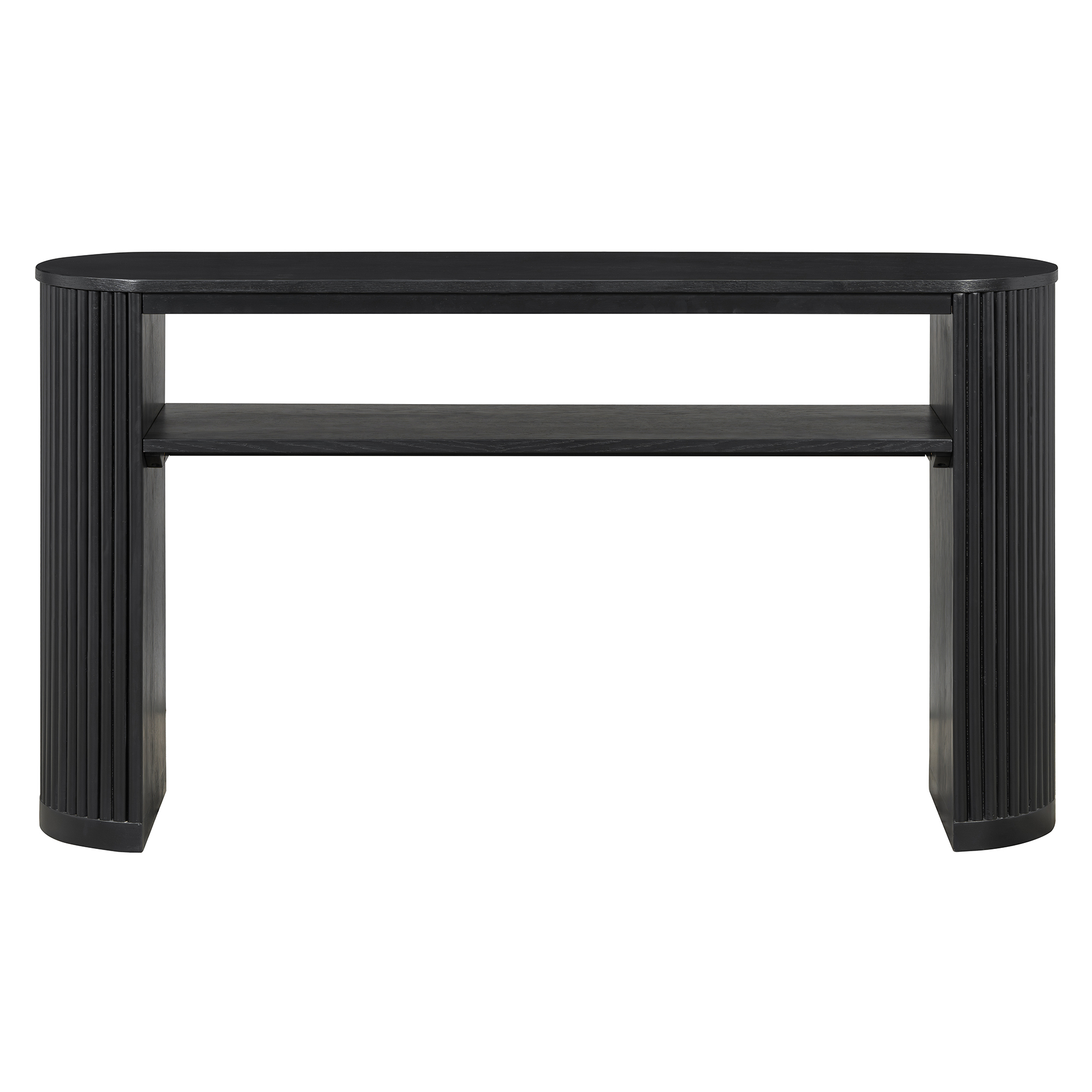 TREXM Rustic Console Table with Fluted Legs - Farmhouse Entryway Sofa Table, Vintage Oval Hallway Accent Table with Ash Veneer Top and Glaze Finish, Open Shelf, 3 Distressed Color Options