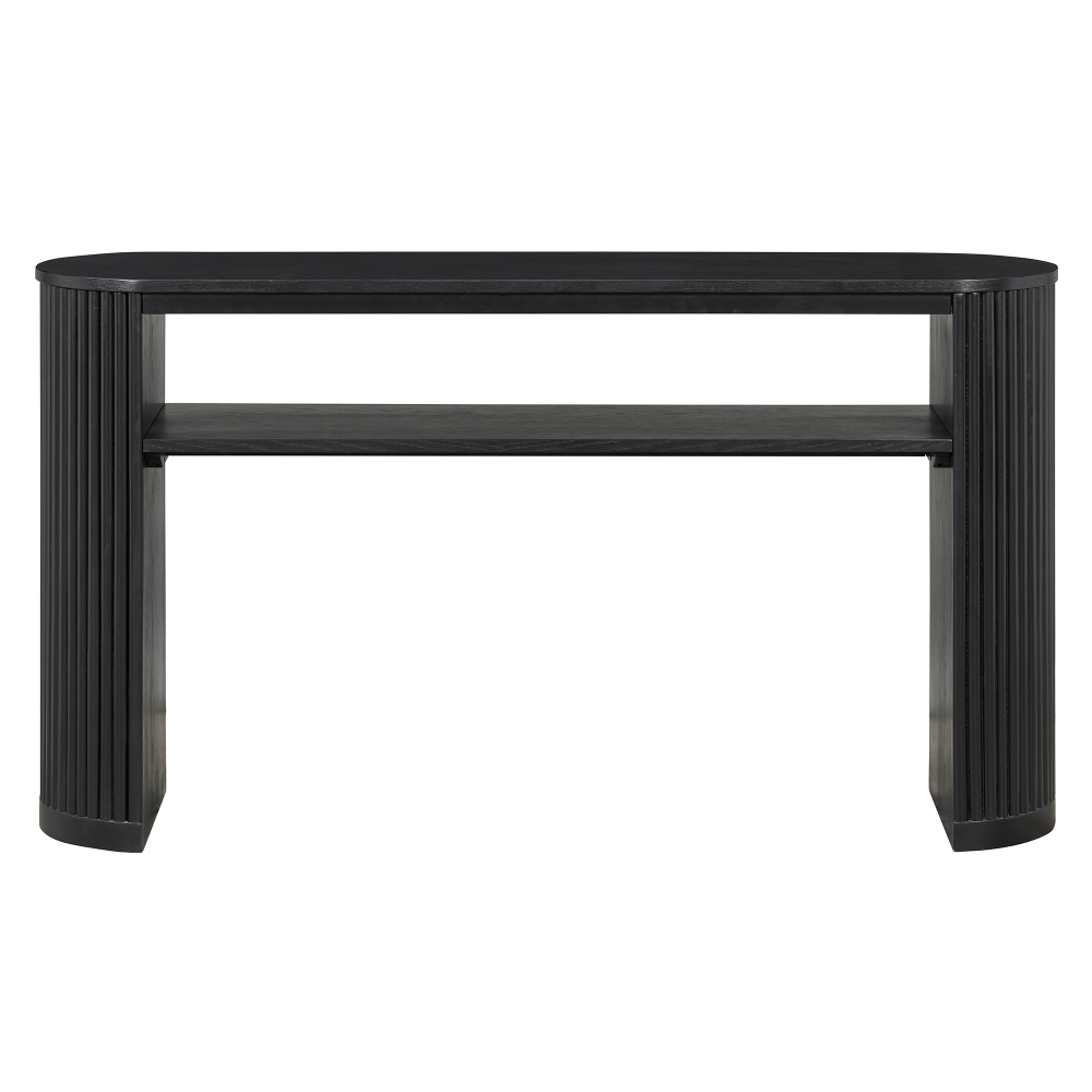TREXM Rustic Console Table with Fluted Legs - Farmhouse Entryway Sofa Table, Vintage Oval Hallway Accent Table with Ash Veneer Top and Glaze Finish, Open Shelf, 3 Distressed Color Options