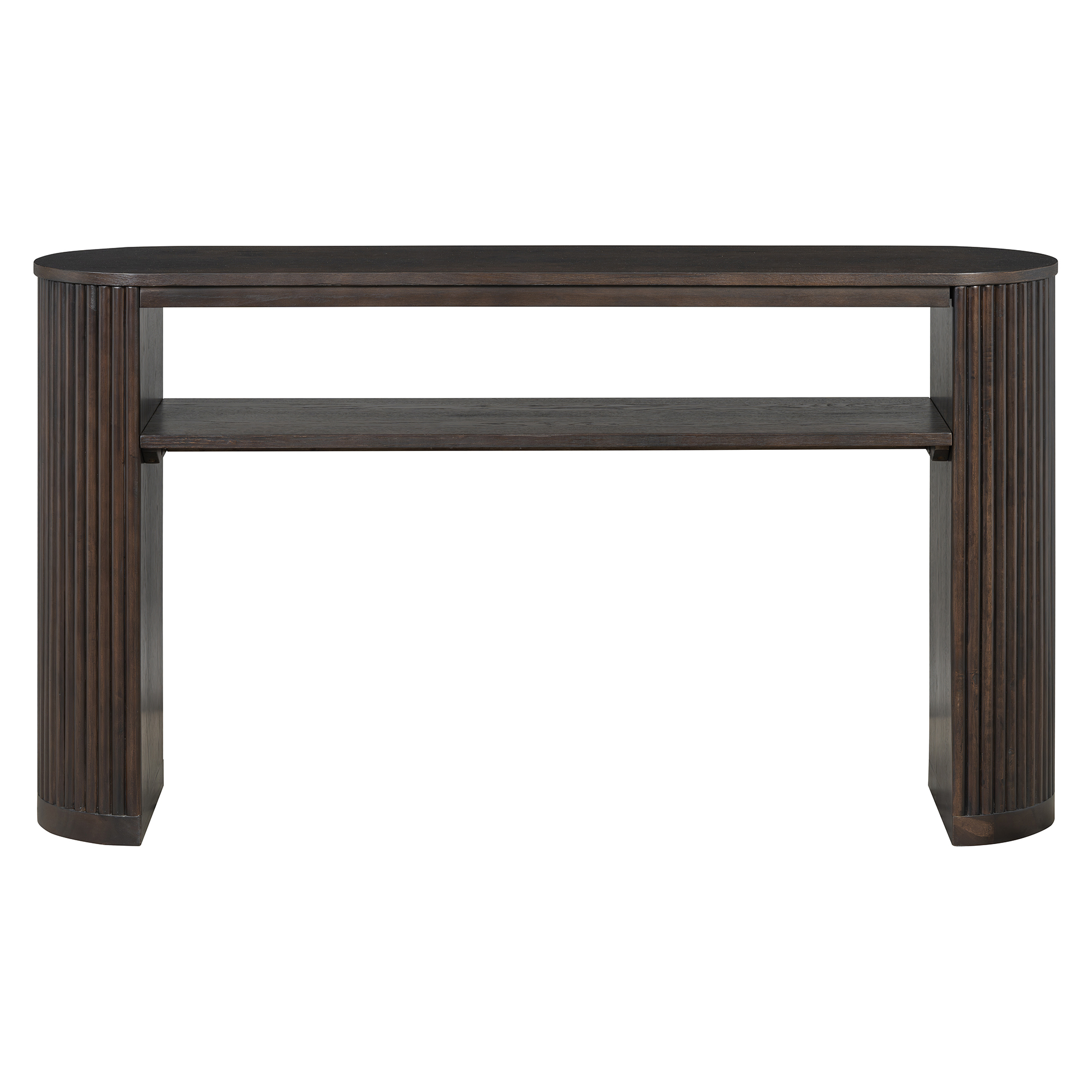 TREXM Rustic Console Table with Fluted Legs - Farmhouse Entryway Sofa Table, Vintage Oval Hallway Accent Table with Ash Veneer Top and Glaze Finish, Open Shelf, 3 Distressed Color Options
