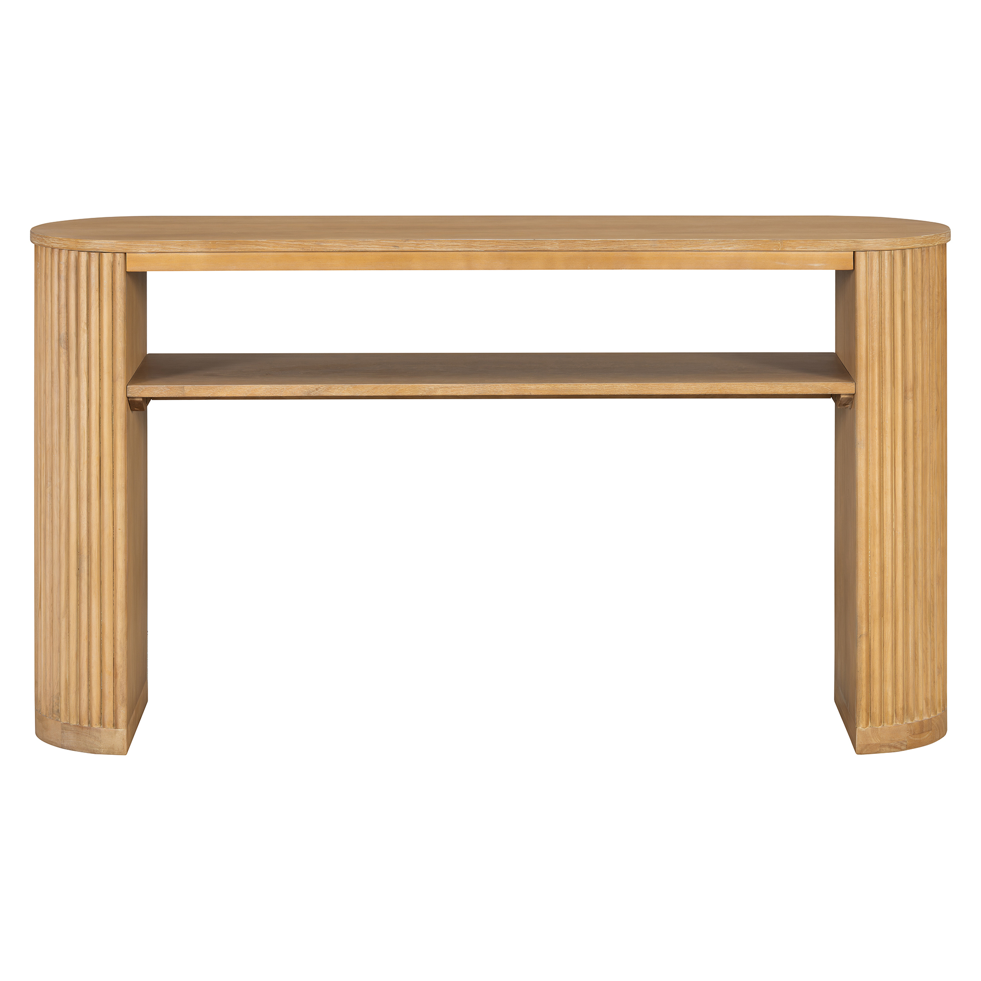 TREXM Rustic Console Table with Fluted Legs - Farmhouse Entryway Sofa Table, Vintage Oval Hallway Accent Table with Ash Veneer Top and Glaze Finish, Open Shelf, 3 Distressed Color Options