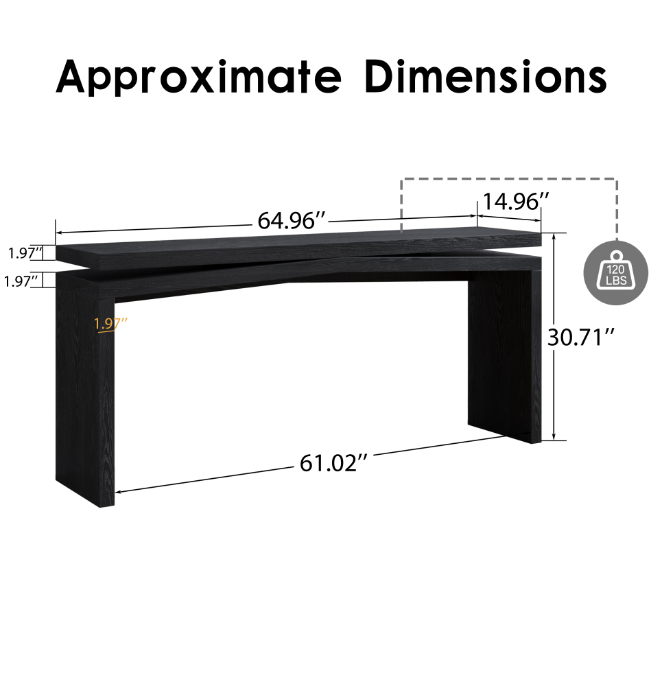 65-Inch Rustic Solid Wood Veneer Console Table, Long Farmhouse Entryway Sofa Table for Living Room, Hallway, Behind Couch, Apartment