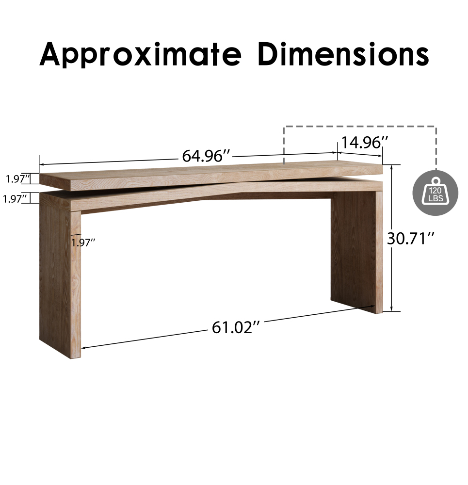 65-Inch Rustic Solid Wood Veneer Console Table, Long Farmhouse Entryway Sofa Table for Living Room, Hallway, Behind Couch, Apartment