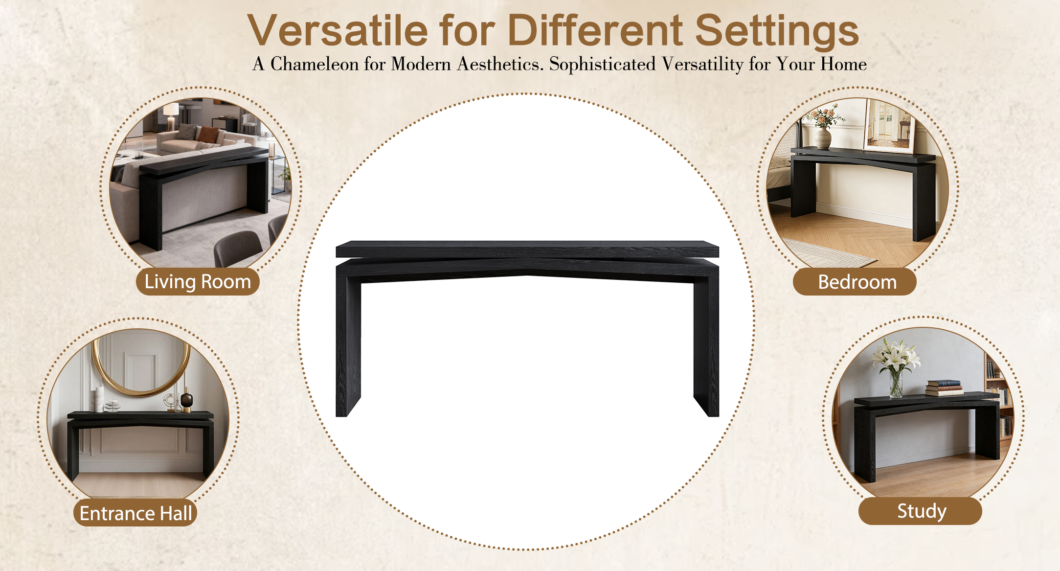 65-Inch Rustic Solid Wood Veneer Console Table, Long Farmhouse Entryway Sofa Table for Living Room, Hallway, Behind Couch, Apartment