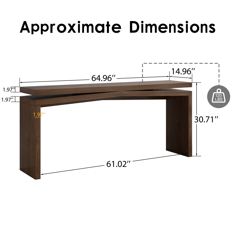 65-Inch Rustic Solid Wood Veneer Console Table, Long Farmhouse Entryway Sofa Table for Living Room, Hallway, Behind Couch, Apartment