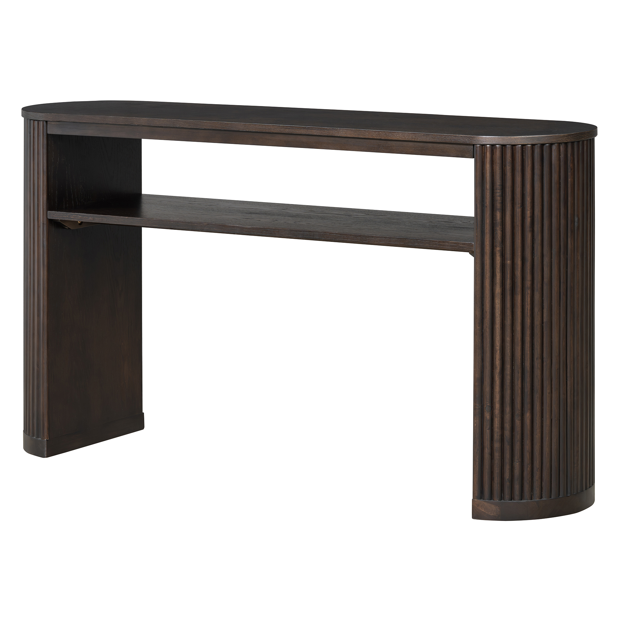 TREXM Rustic Console Table with Fluted Legs - Farmhouse Entryway Sofa Table, Vintage Oval Hallway Accent Table with Ash Veneer Top and Glaze Finish, Open Shelf, 3 Distressed Color Options