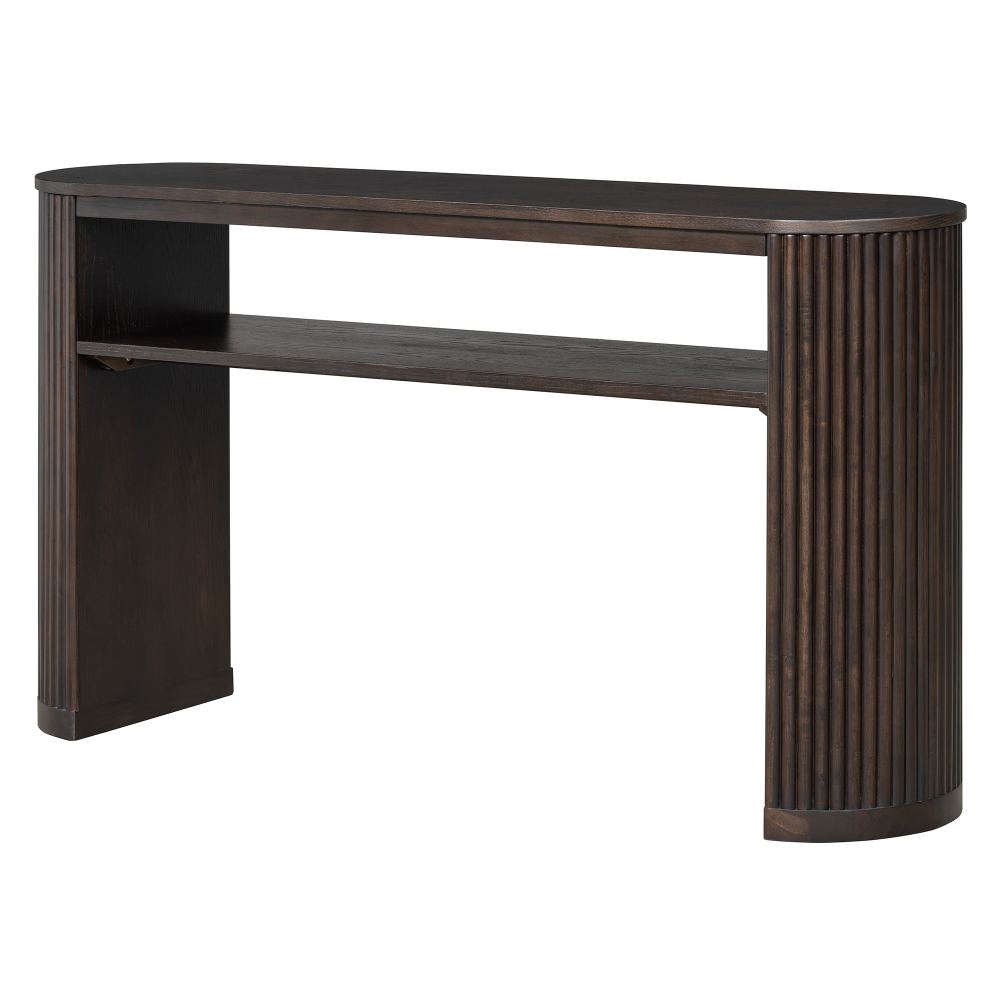 TREXM Rustic Console Table with Fluted Legs - Farmhouse Entryway Sofa Table, Vintage Oval Hallway Accent Table with Ash Veneer Top and Glaze Finish, Open Shelf, 3 Distressed Color Options