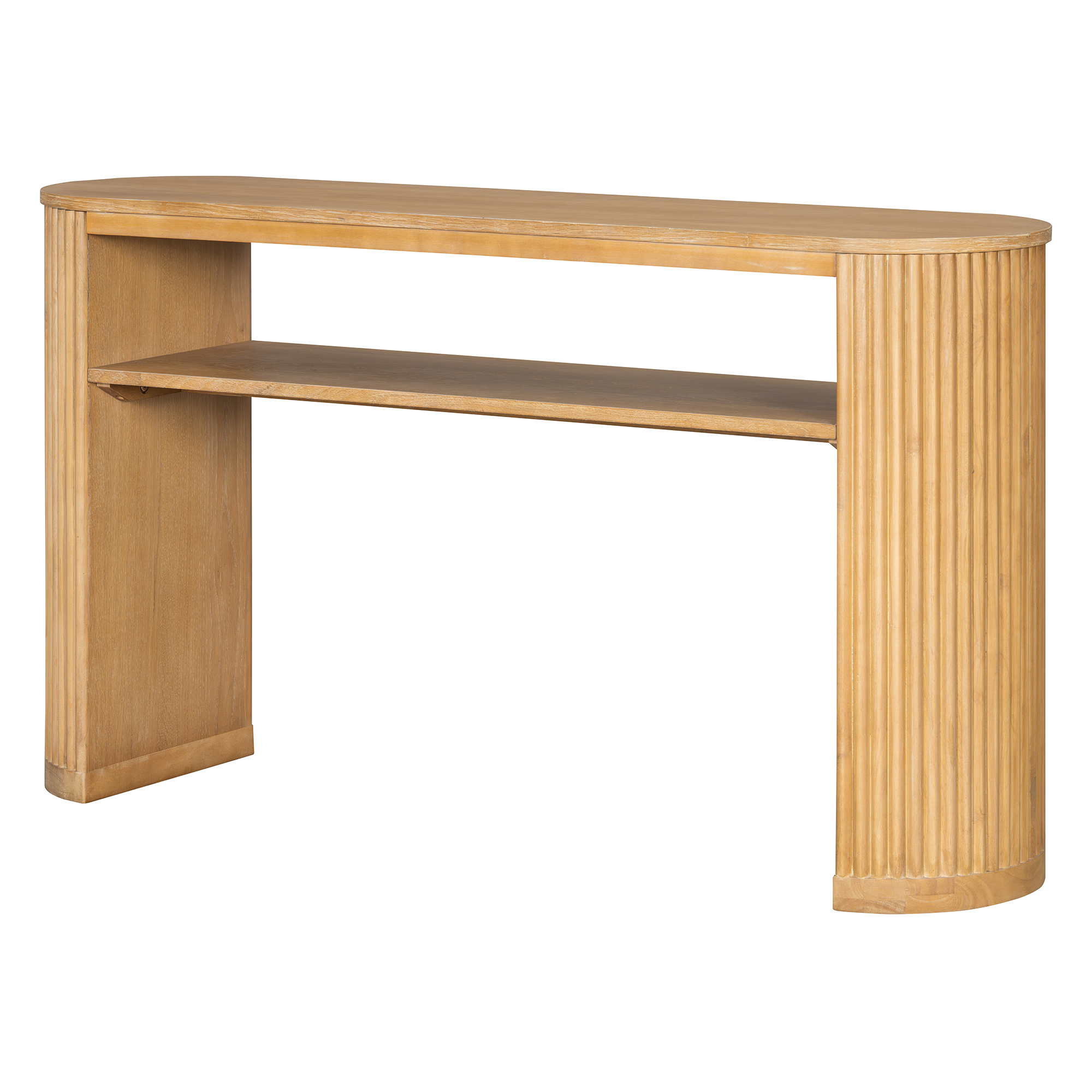 TREXM Rustic Console Table with Fluted Legs - Farmhouse Entryway Sofa Table, Vintage Oval Hallway Accent Table with Ash Veneer Top and Glaze Finish, Open Shelf, 3 Distressed Color Options