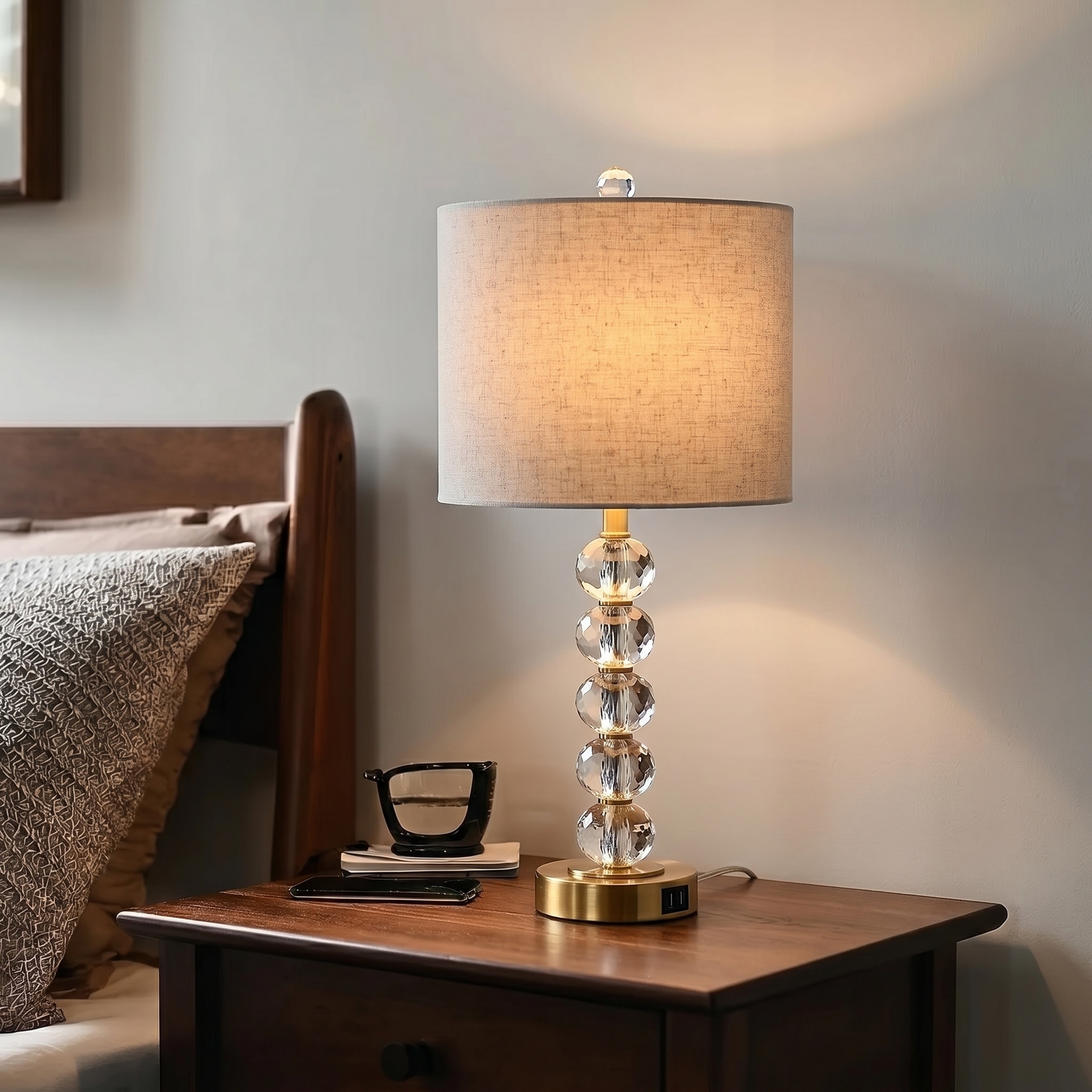 USB+touch dimming desk lamp Crystal ball & fabric lampshade desk lamp