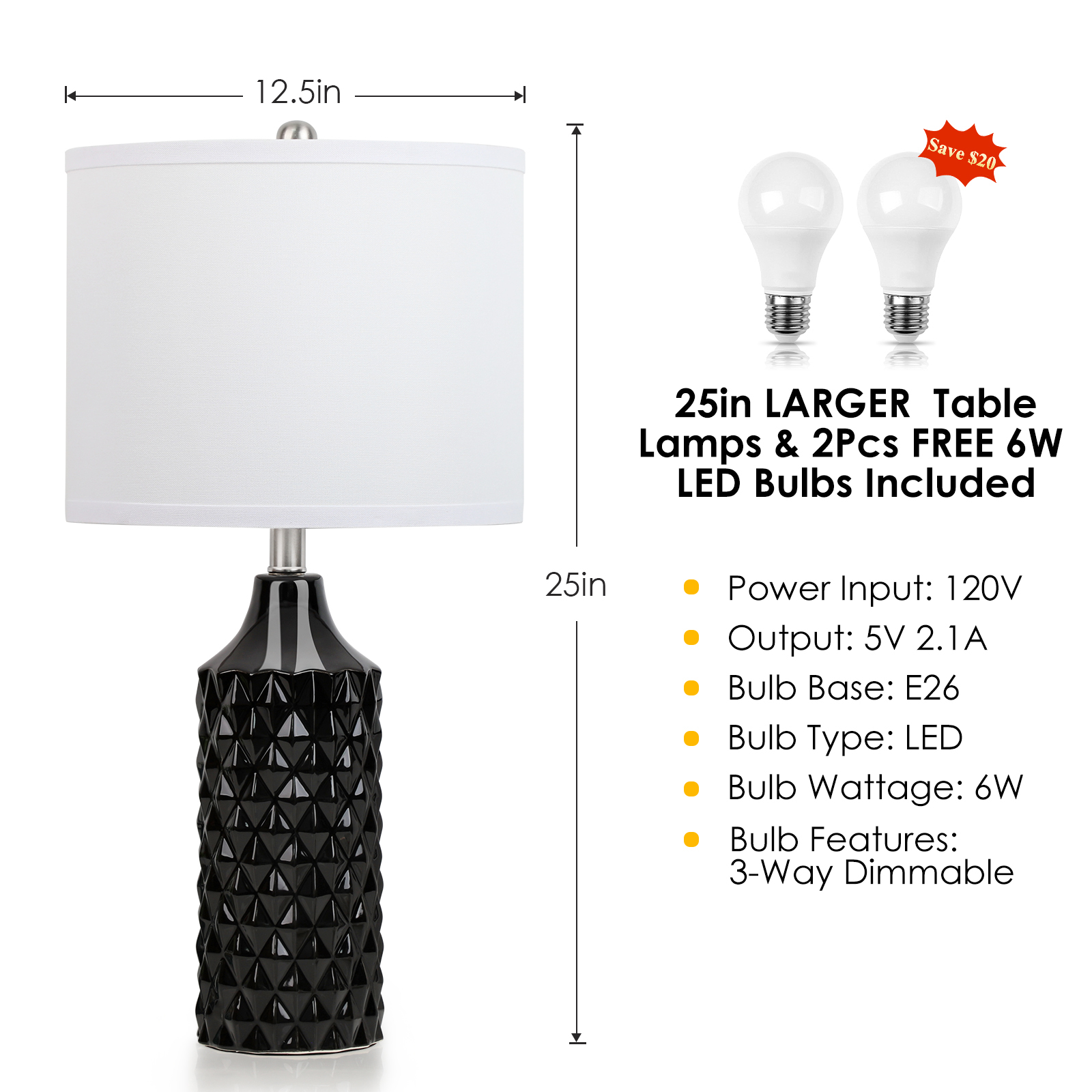 Ceramic Table Lamp 2Pack