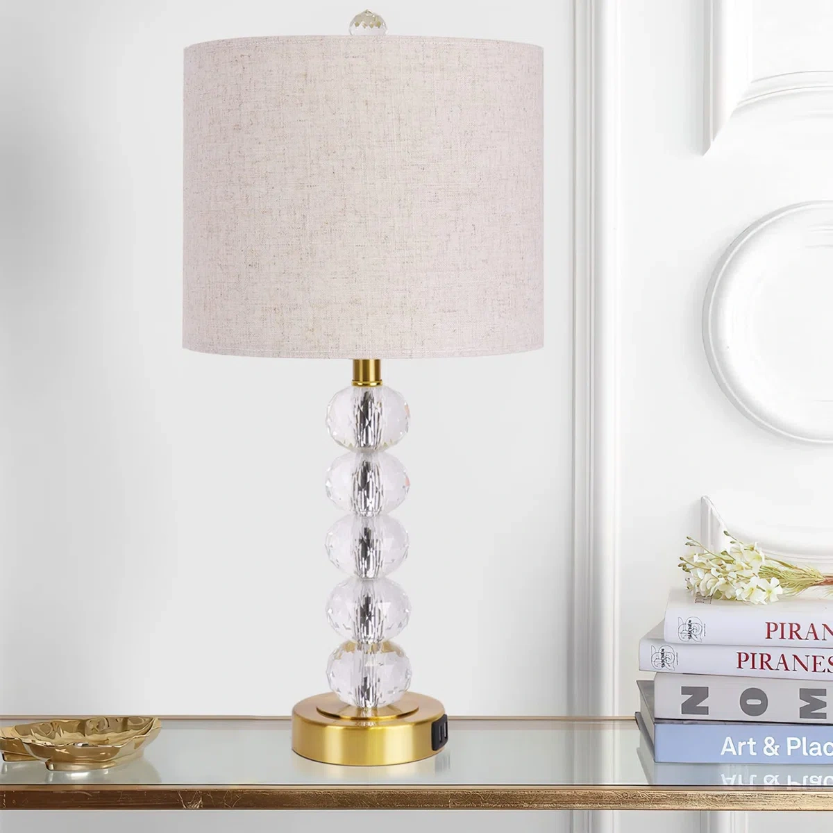 USB+touch dimming desk lamp Crystal ball & fabric lampshade desk lamp