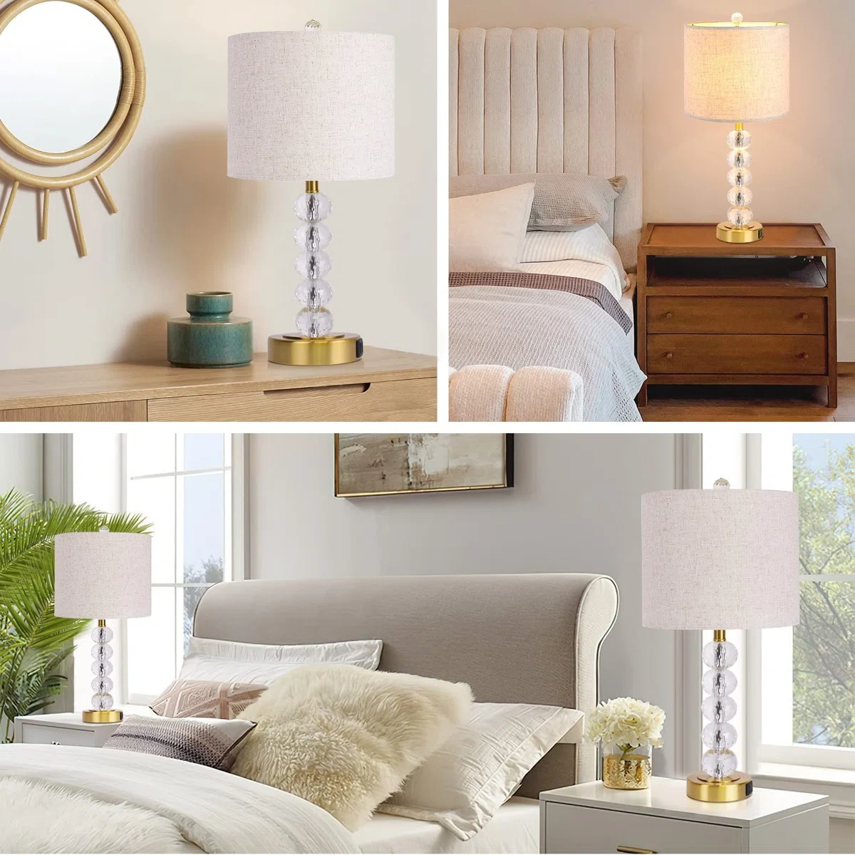 USB+touch dimming desk lamp Crystal ball & fabric lampshade desk lamp