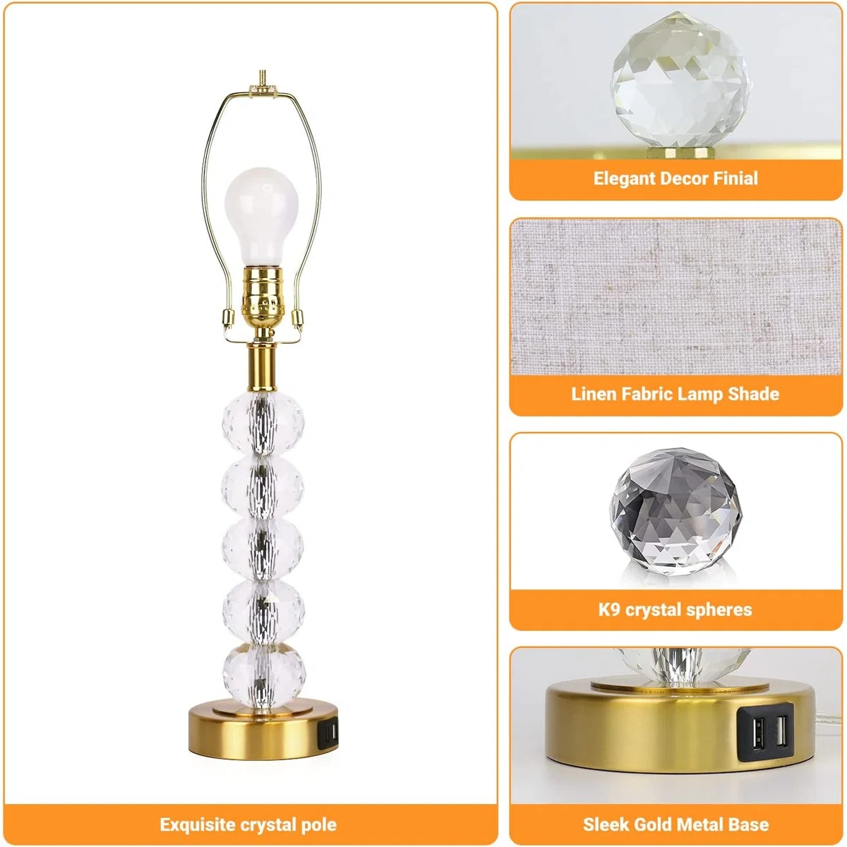 USB+touch dimming desk lamp Crystal ball & fabric lampshade desk lamp