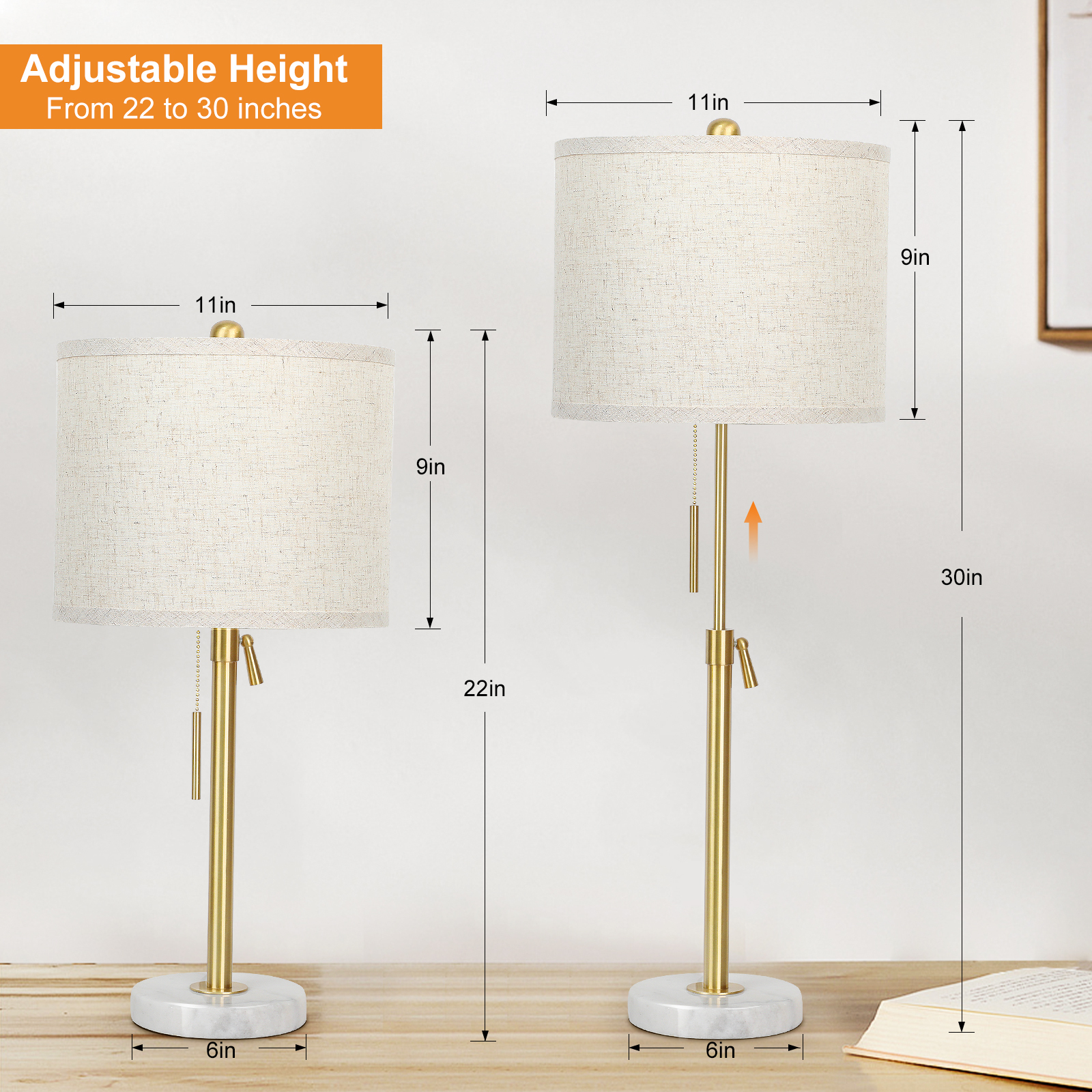Marble Lift Function Table Lamp 30in-2Pack