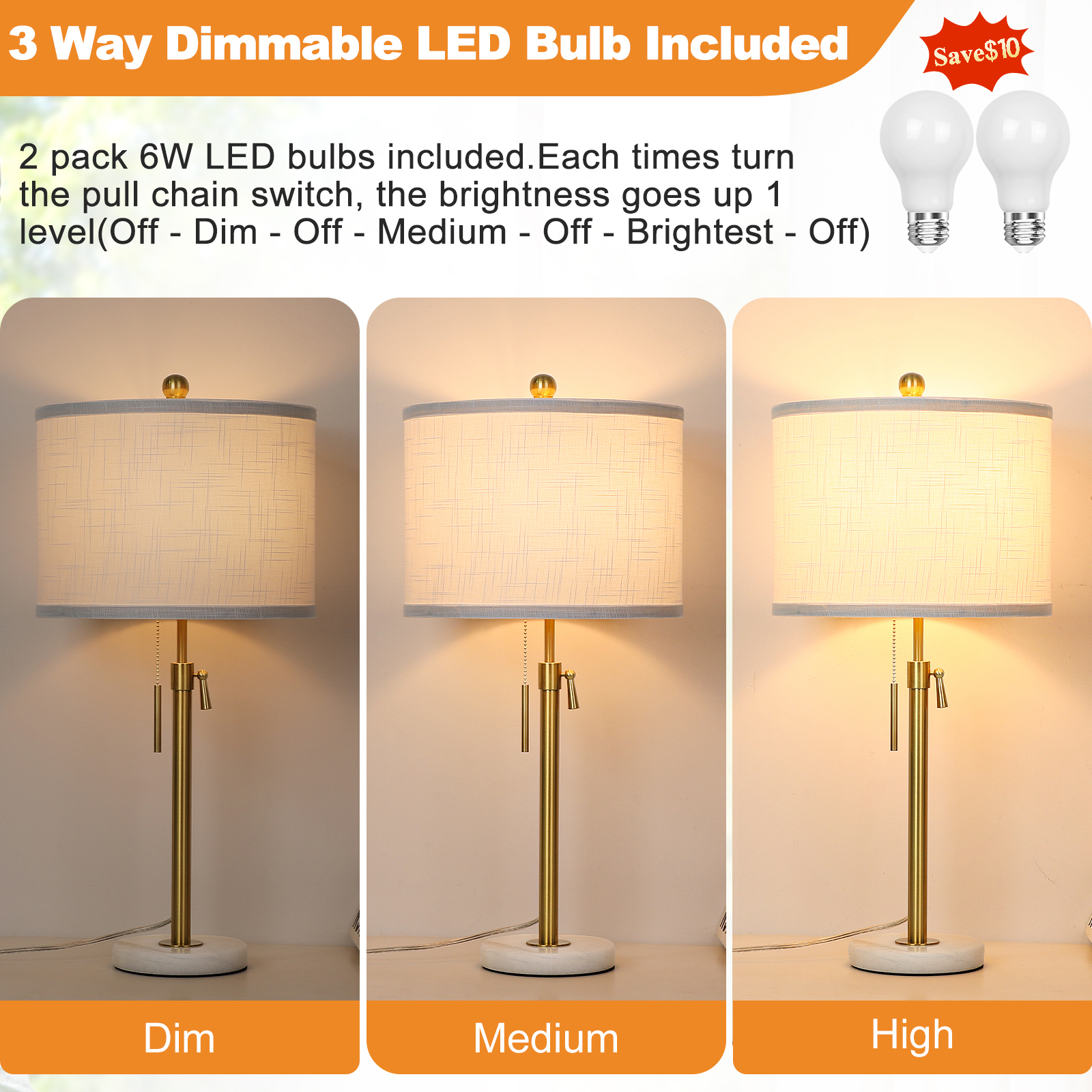 Marble Lift Function Table Lamp 30in-2Pack