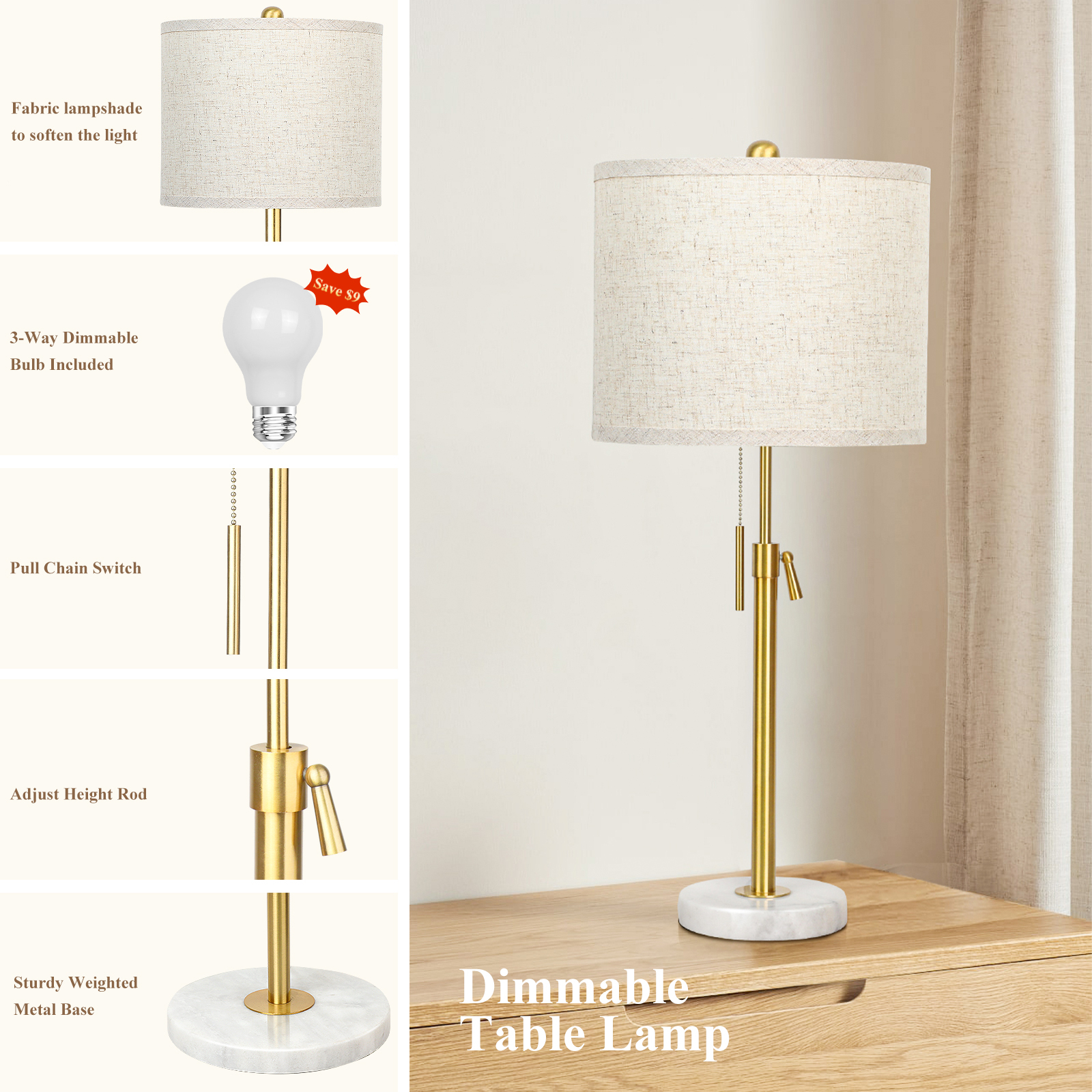 Marble Lift Function Table Lamp 30in-2Pack
