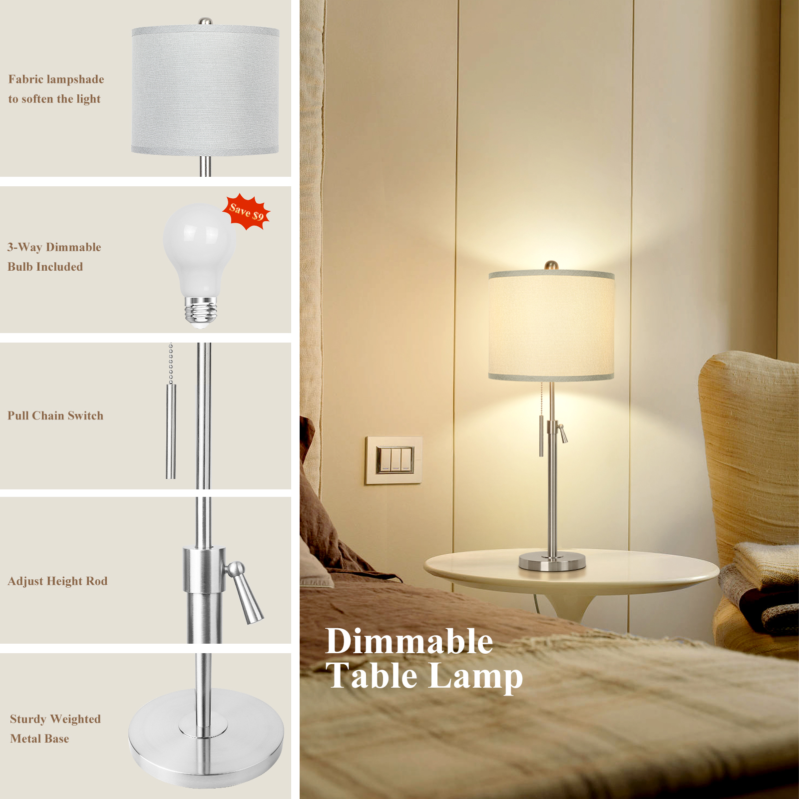 Marble Lift Function Table Lamp 30in-2Pack