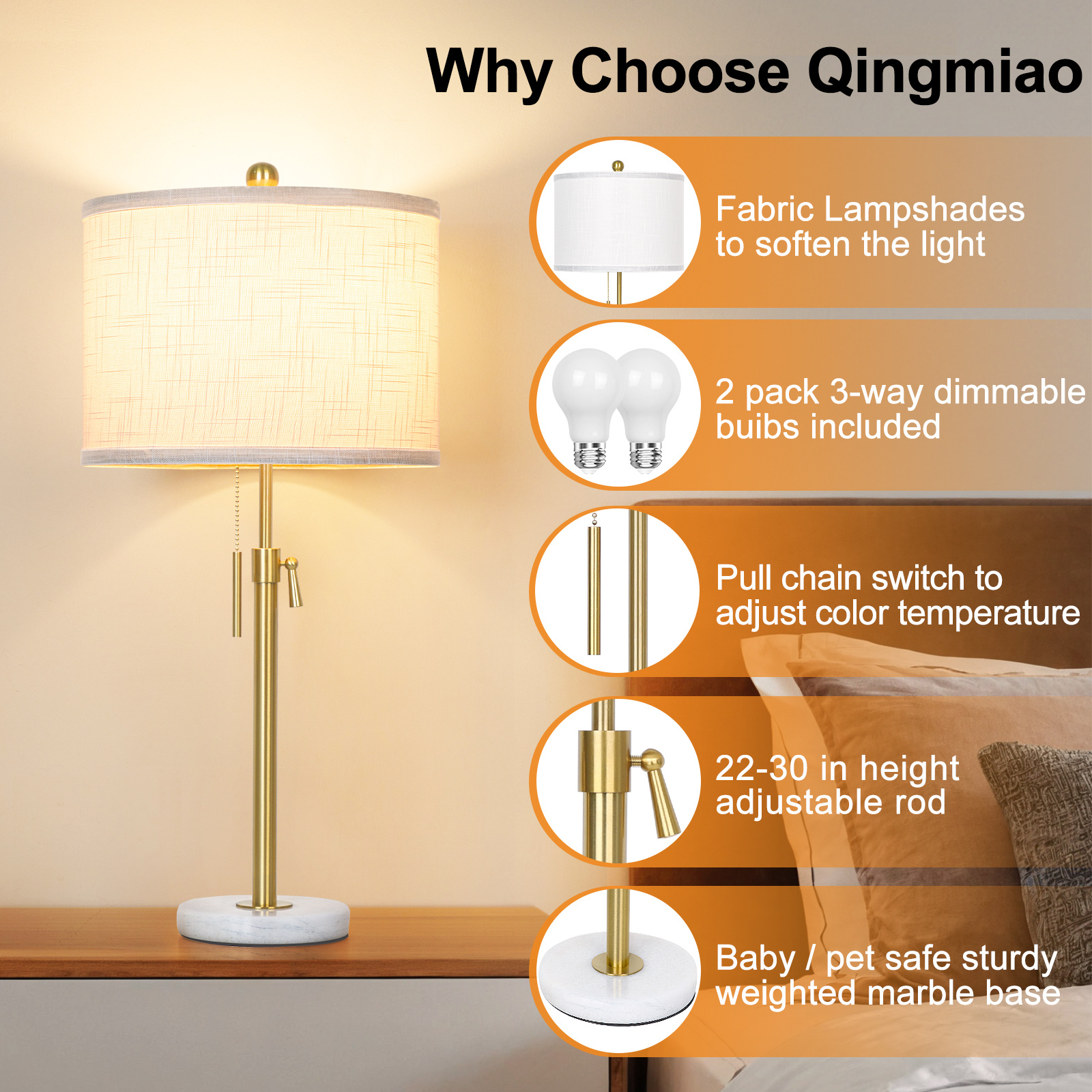 Marble Lift Function Table Lamp 30in-2Pack