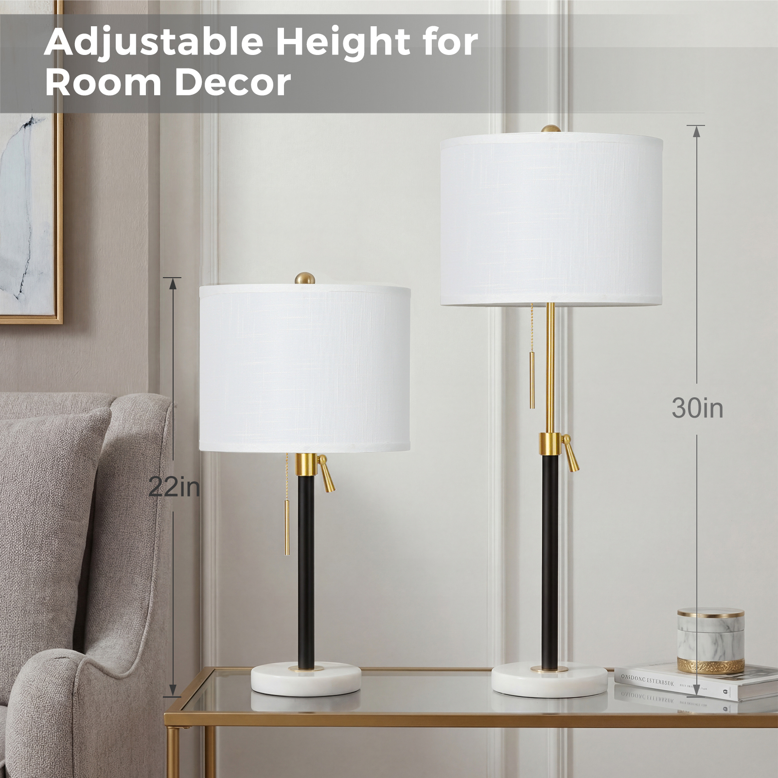 Marble Lift Function Table Lamp 30in-2Pack