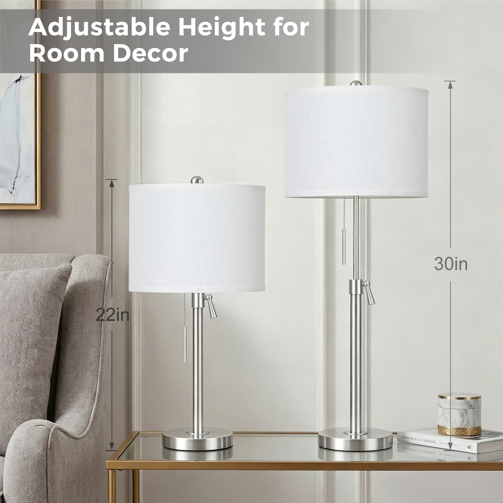 Marble Lift Function Table Lamp 30in-2Pack
