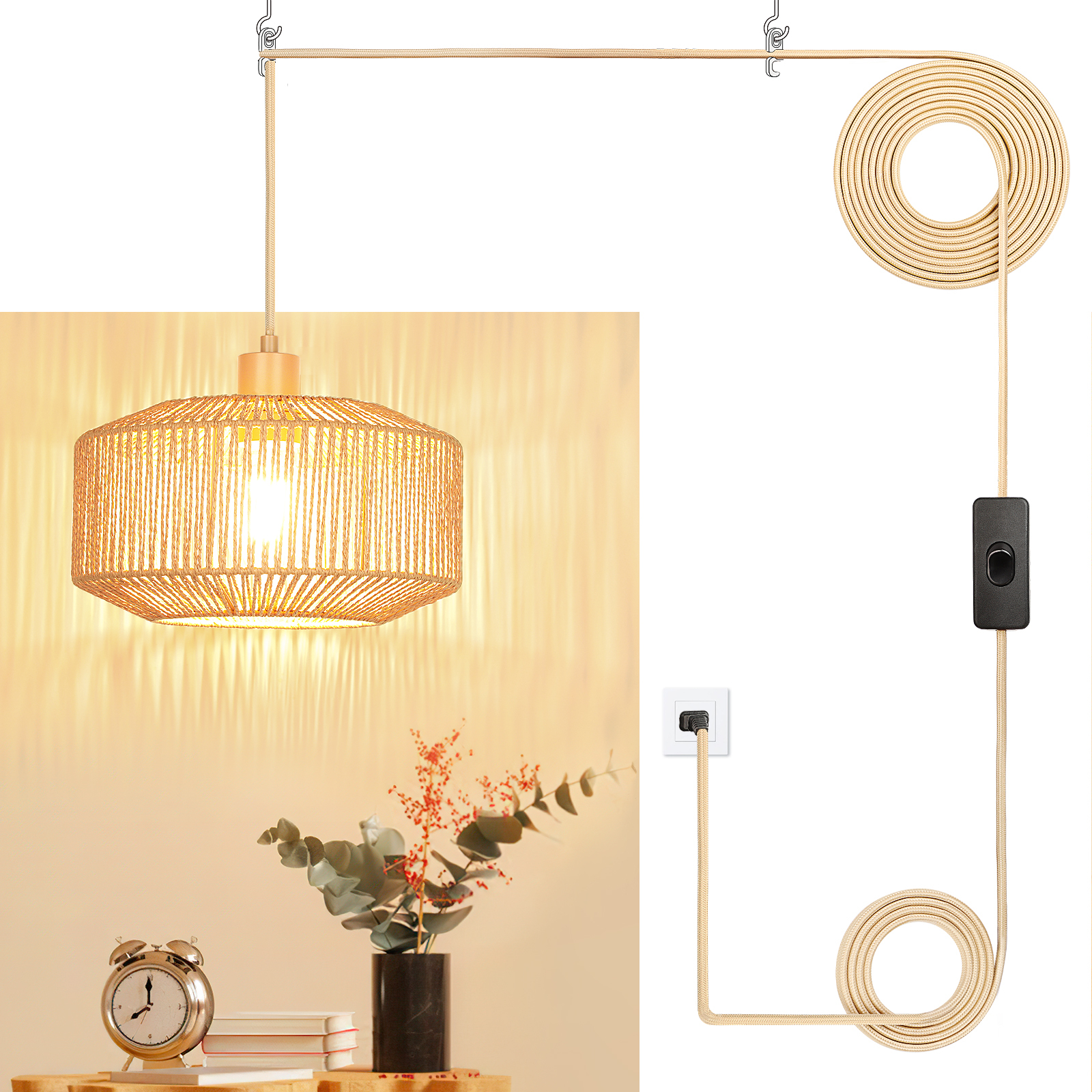 Rattan lampshade hanging lamp