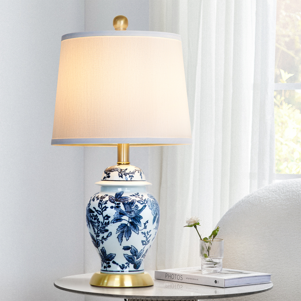23 inch blue and white porcelain table lamp