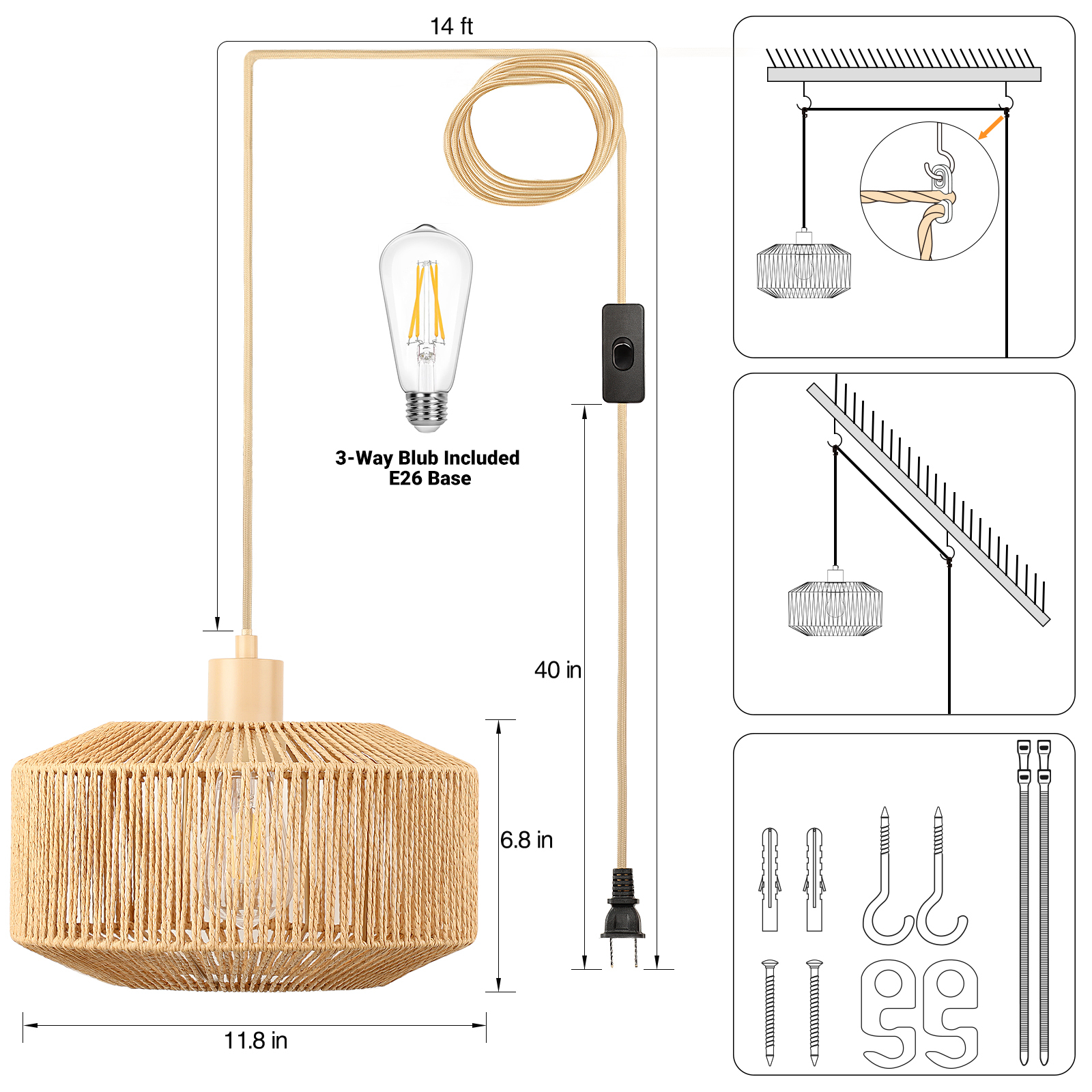 Rattan lampshade hanging lamp