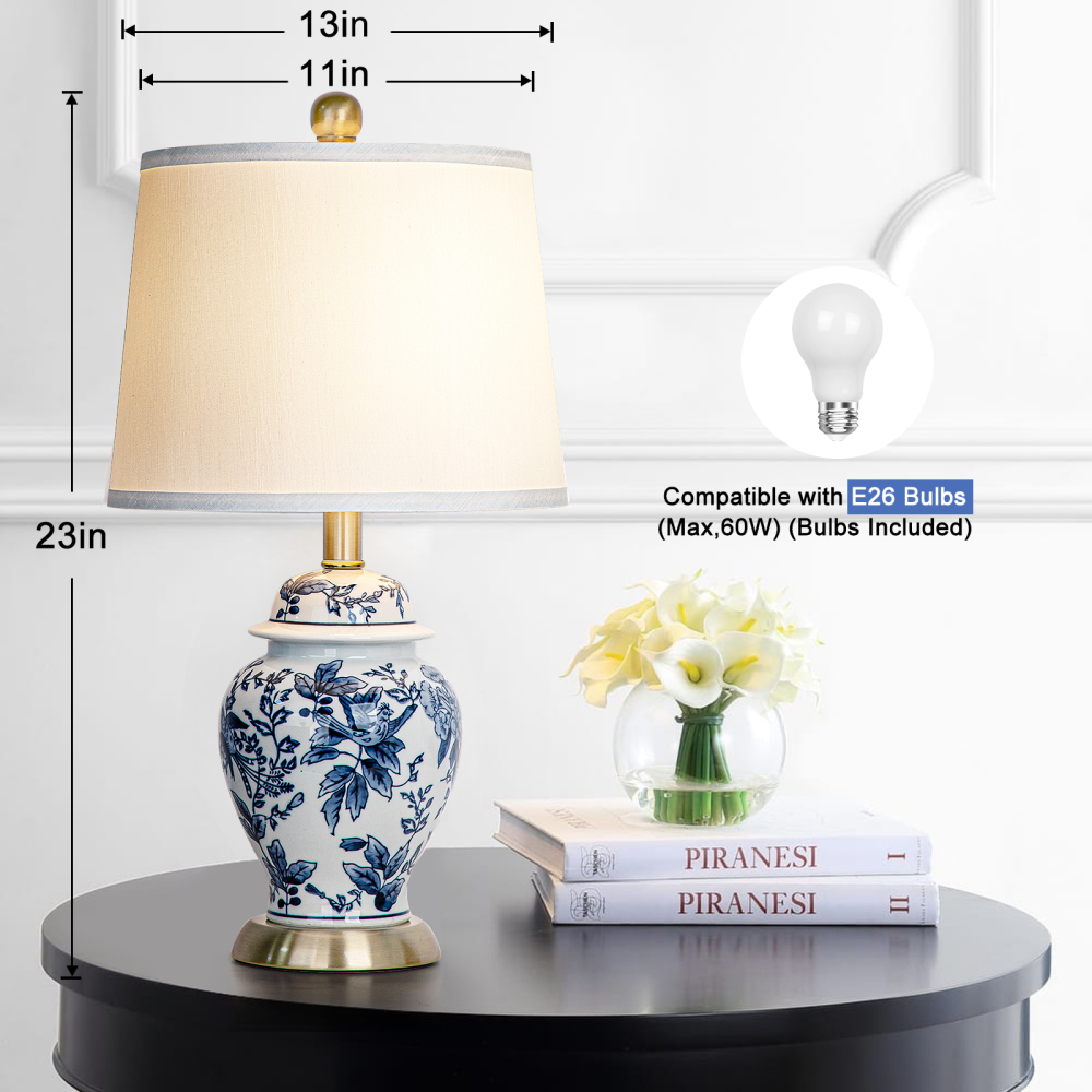 23 inch blue and white porcelain table lamp
