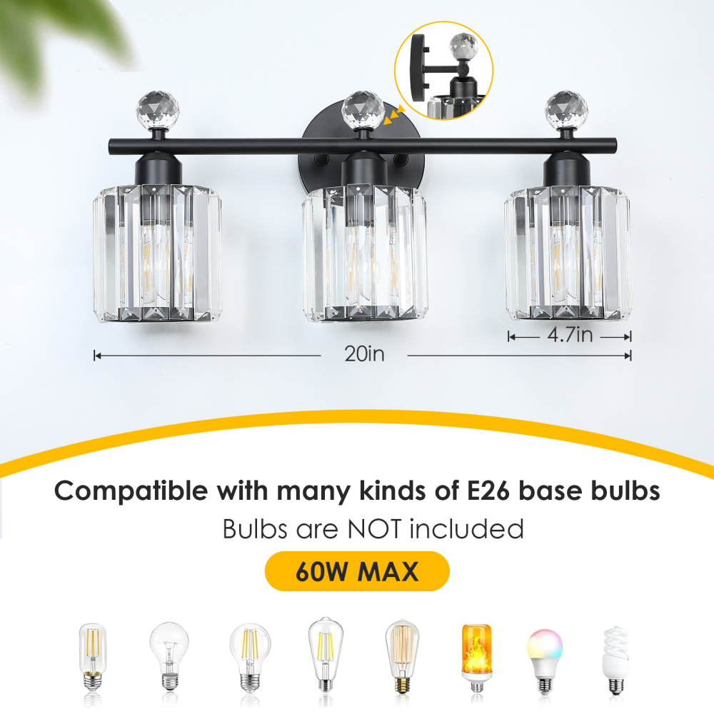 Crystal bathroom wall light 3 heads