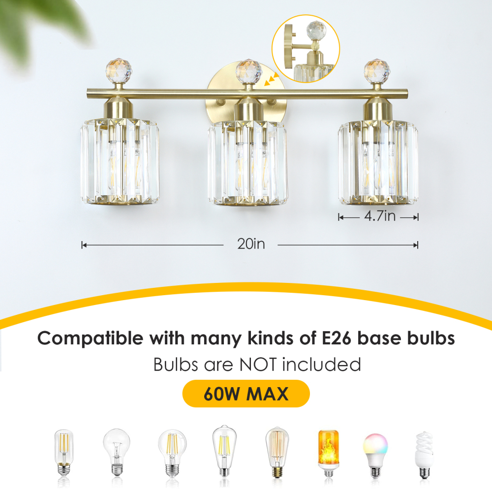 Crystal bathroom wall light 3 heads
