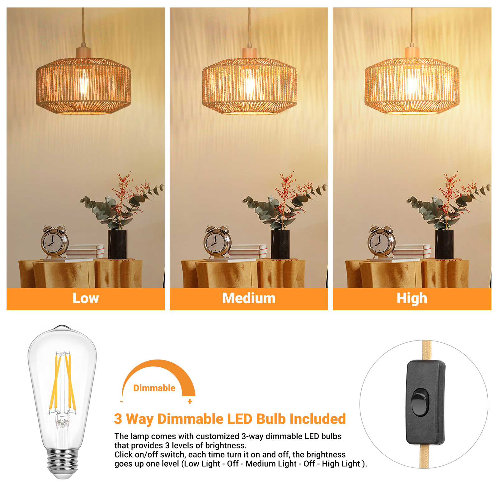 Rattan lampshade hanging lamp