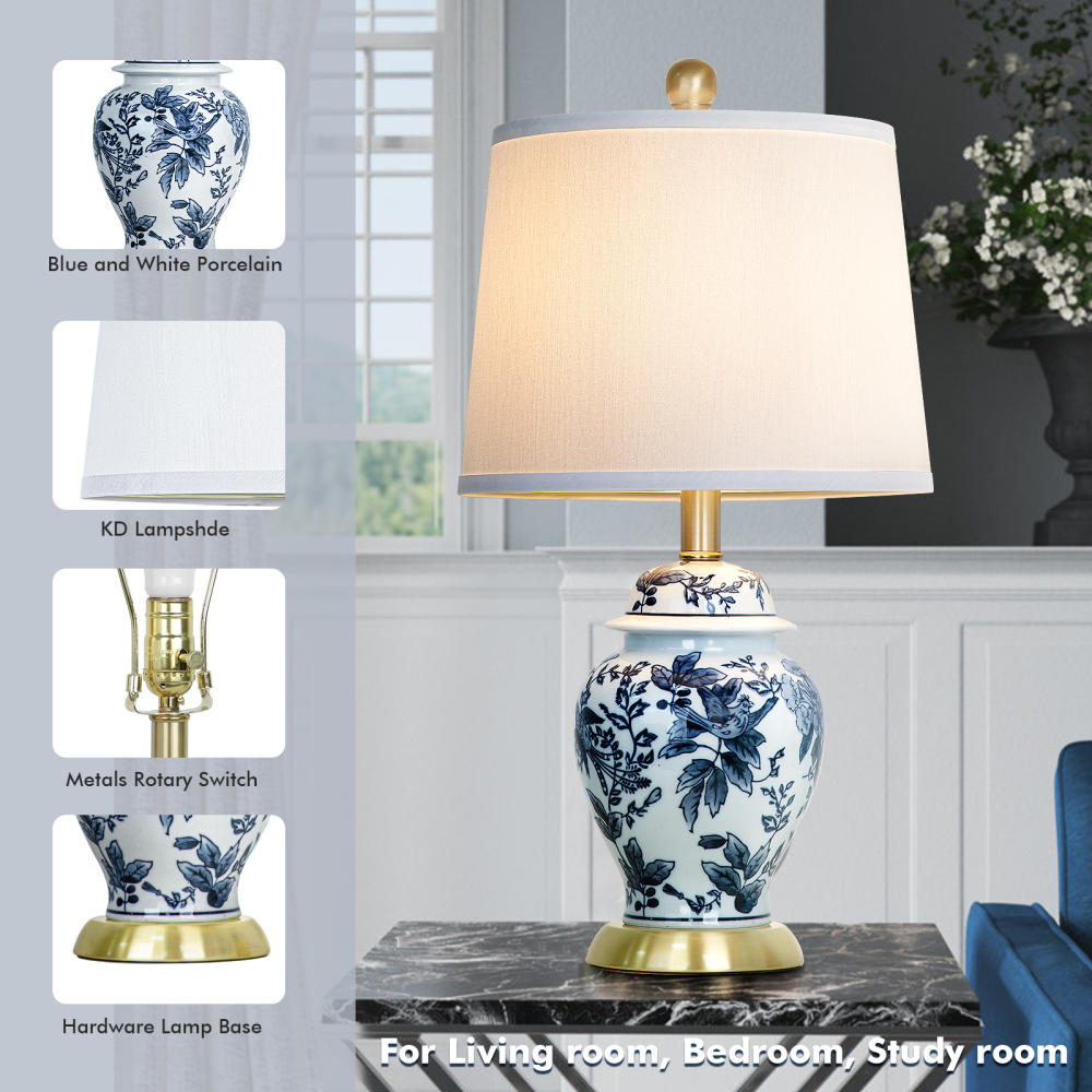 23 inch blue and white porcelain table lamp