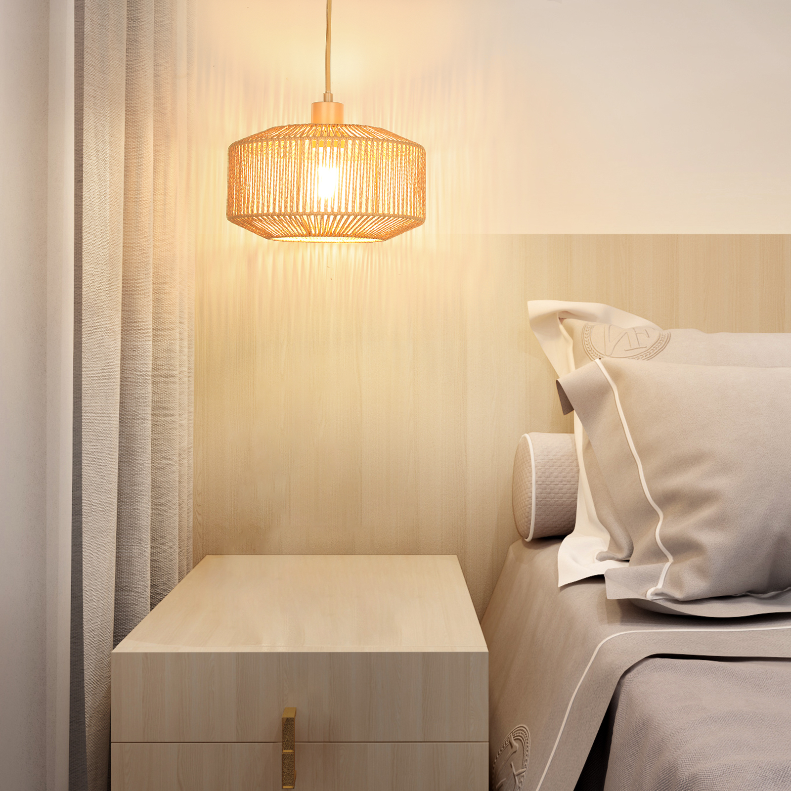 Rattan lampshade hanging lamp