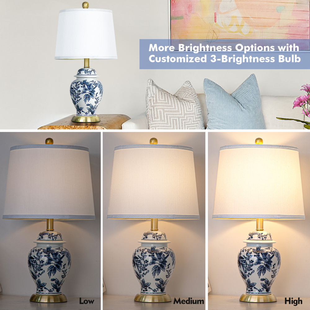 23 inch blue and white porcelain table lamp